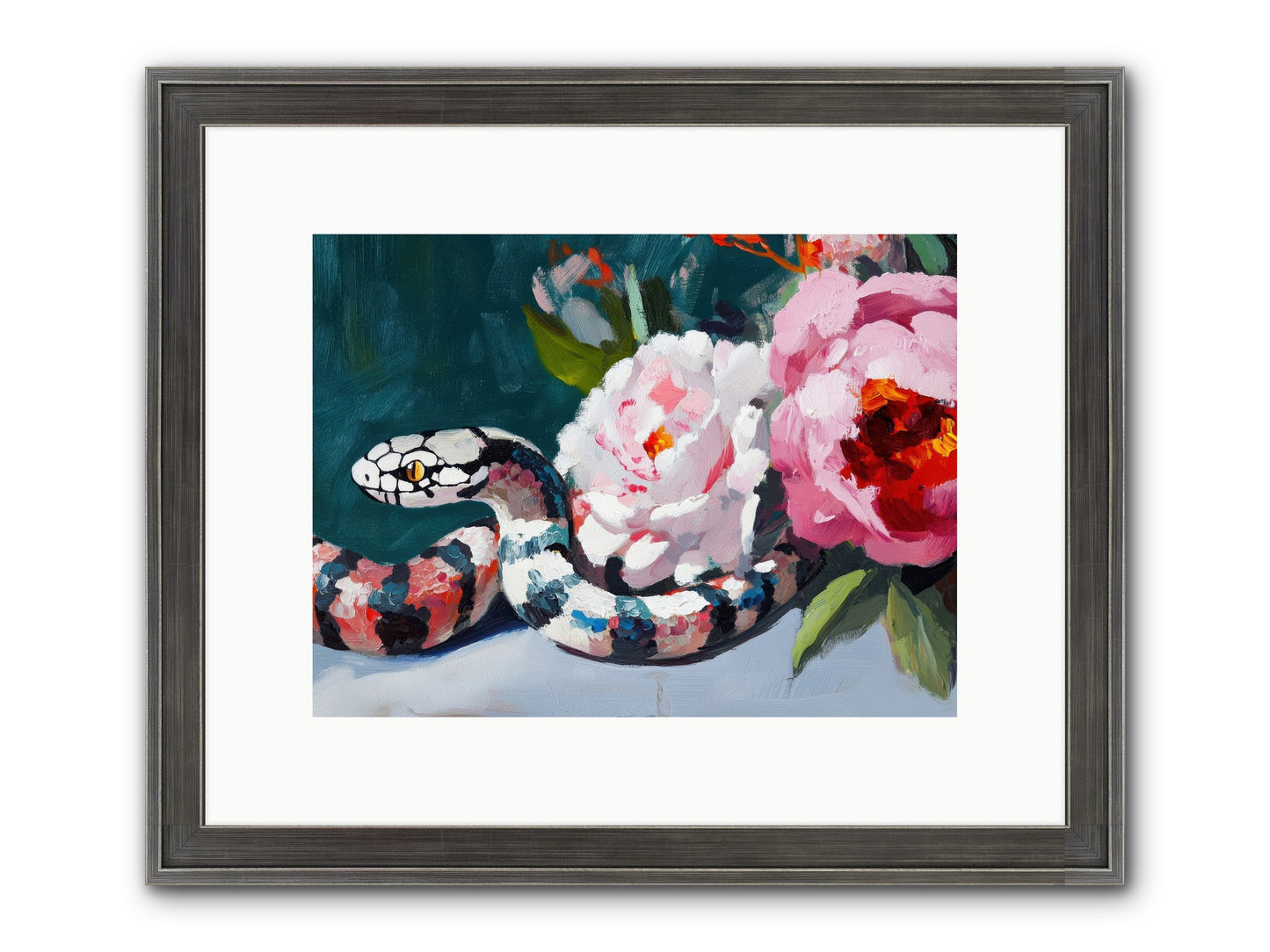 The Coiled Jewel Framed Print - Slimwoods Black/Silver 12x9
