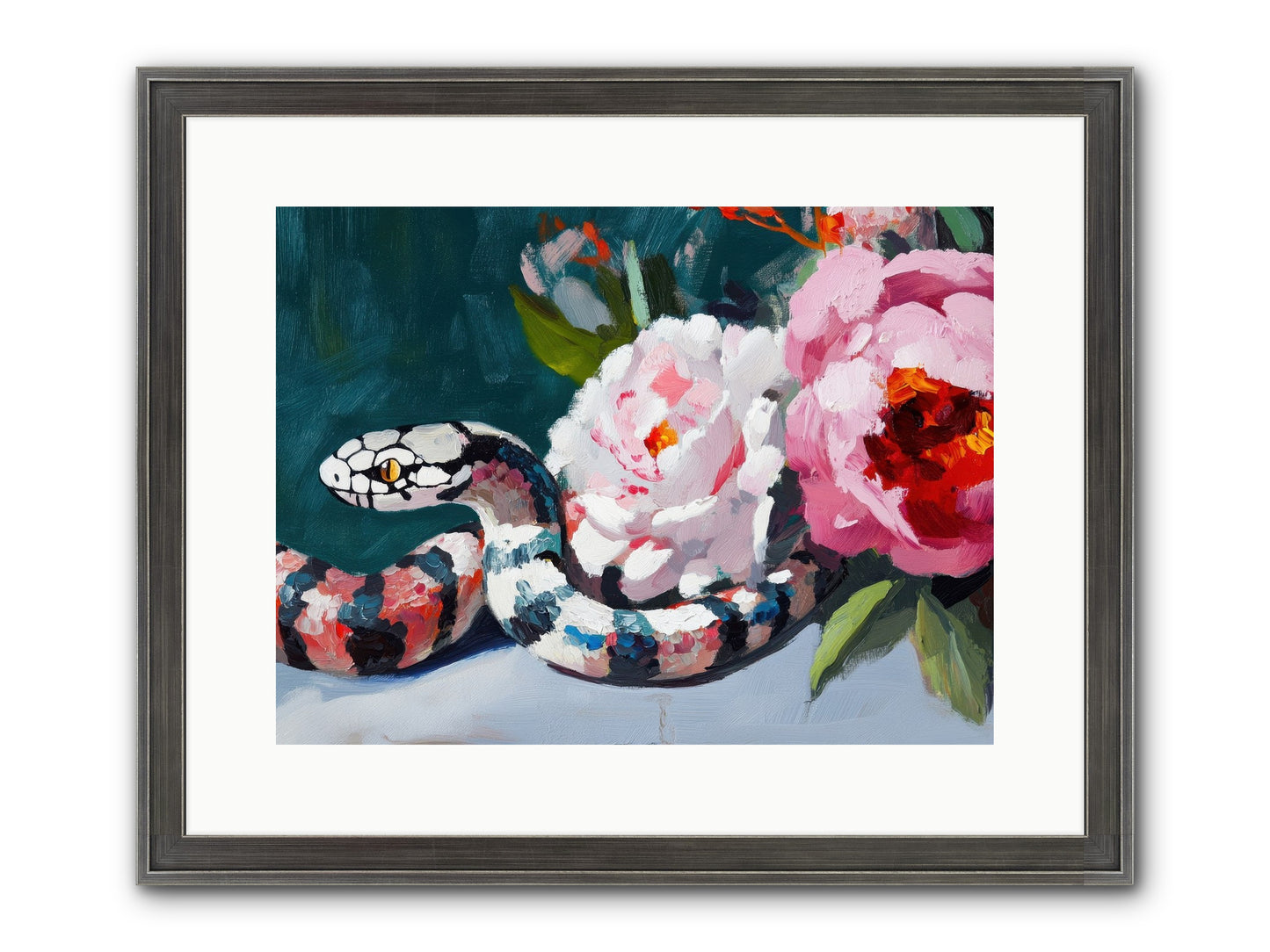 The Coiled Jewel Framed Print - Slimwoods Black/Silver 16x12