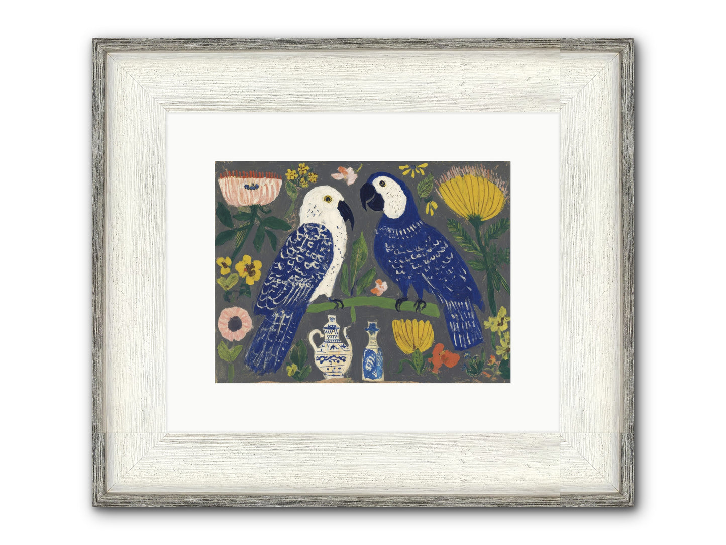 The Concierge Kept Parrots Framed Print - Driftwood White 12x9