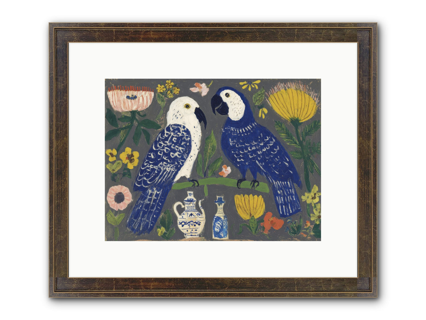The Concierge Kept Parrots Framed Print - Slimwoods Black/Gold 12x9