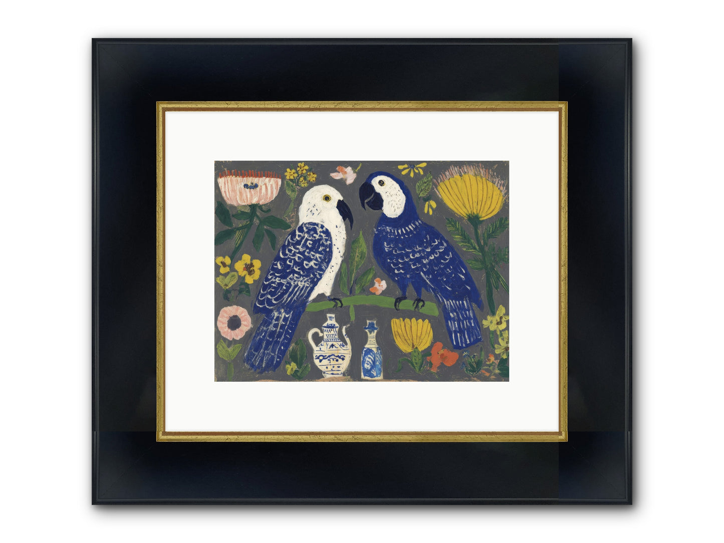 The Concierge Kept Parrots Framed Print - Wide Black w/Gold 12x9