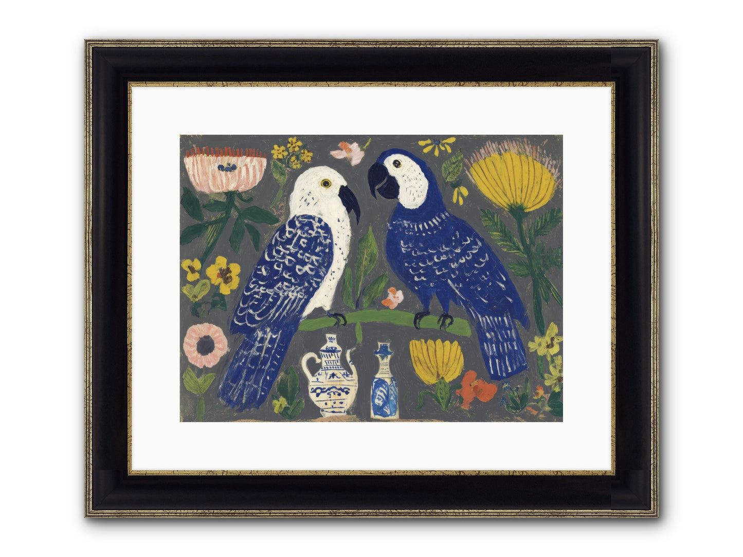 The Concierge Kept Parrots Framed Print - Black & Gold 16x12