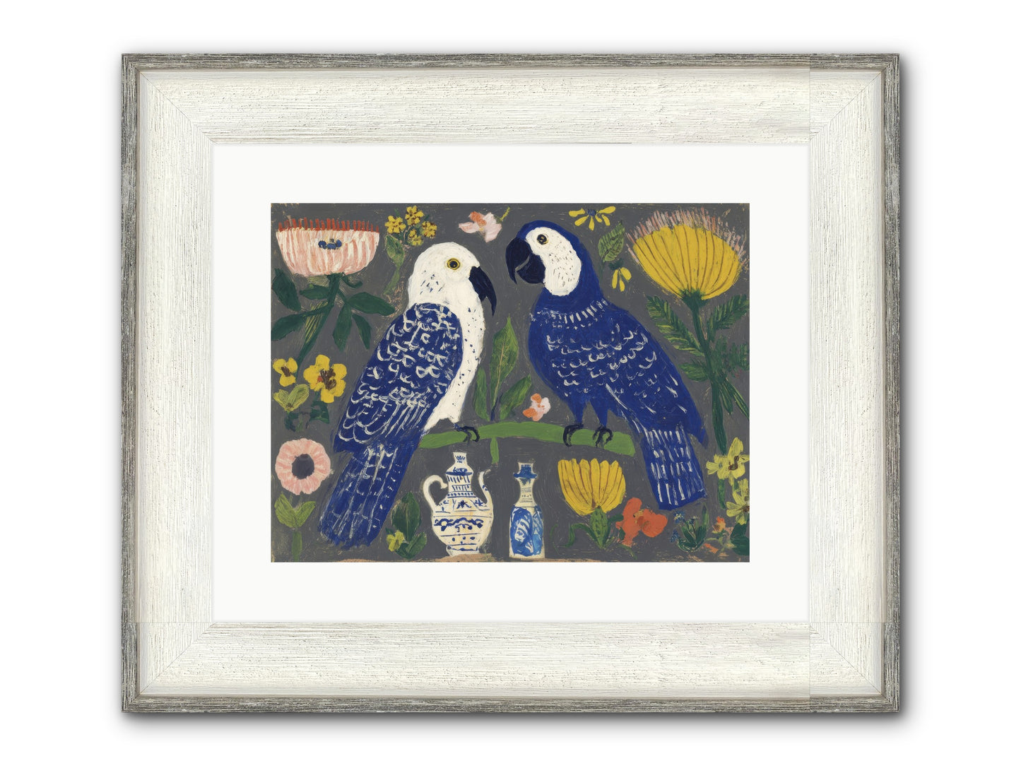 The Concierge Kept Parrots Framed Print - Driftwood White 16x12