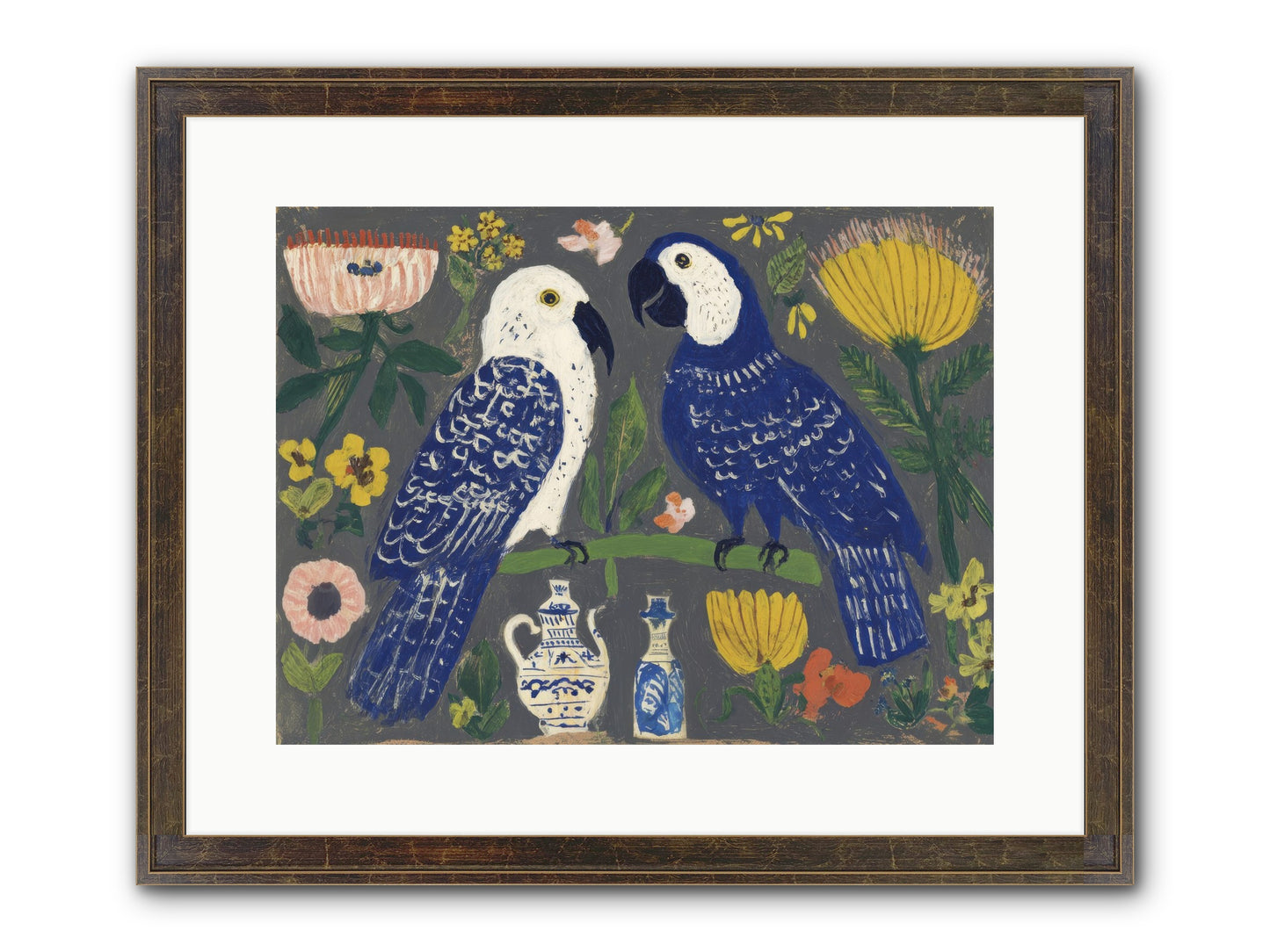 The Concierge Kept Parrots Framed Print - Slimwoods Black/Gold 16x12