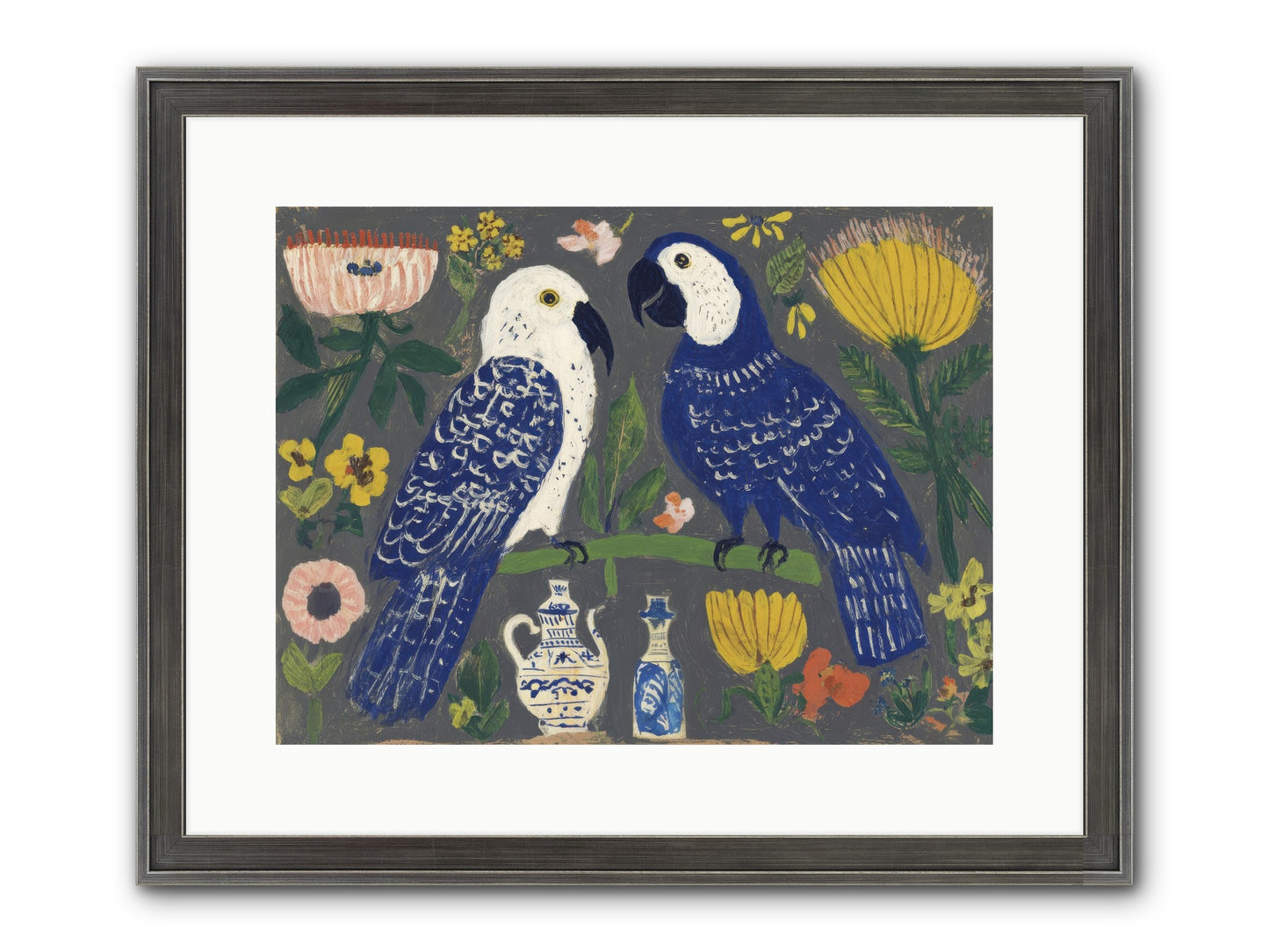 The Concierge Kept Parrots Framed Print - Slimwoods Black/Silver 16x12