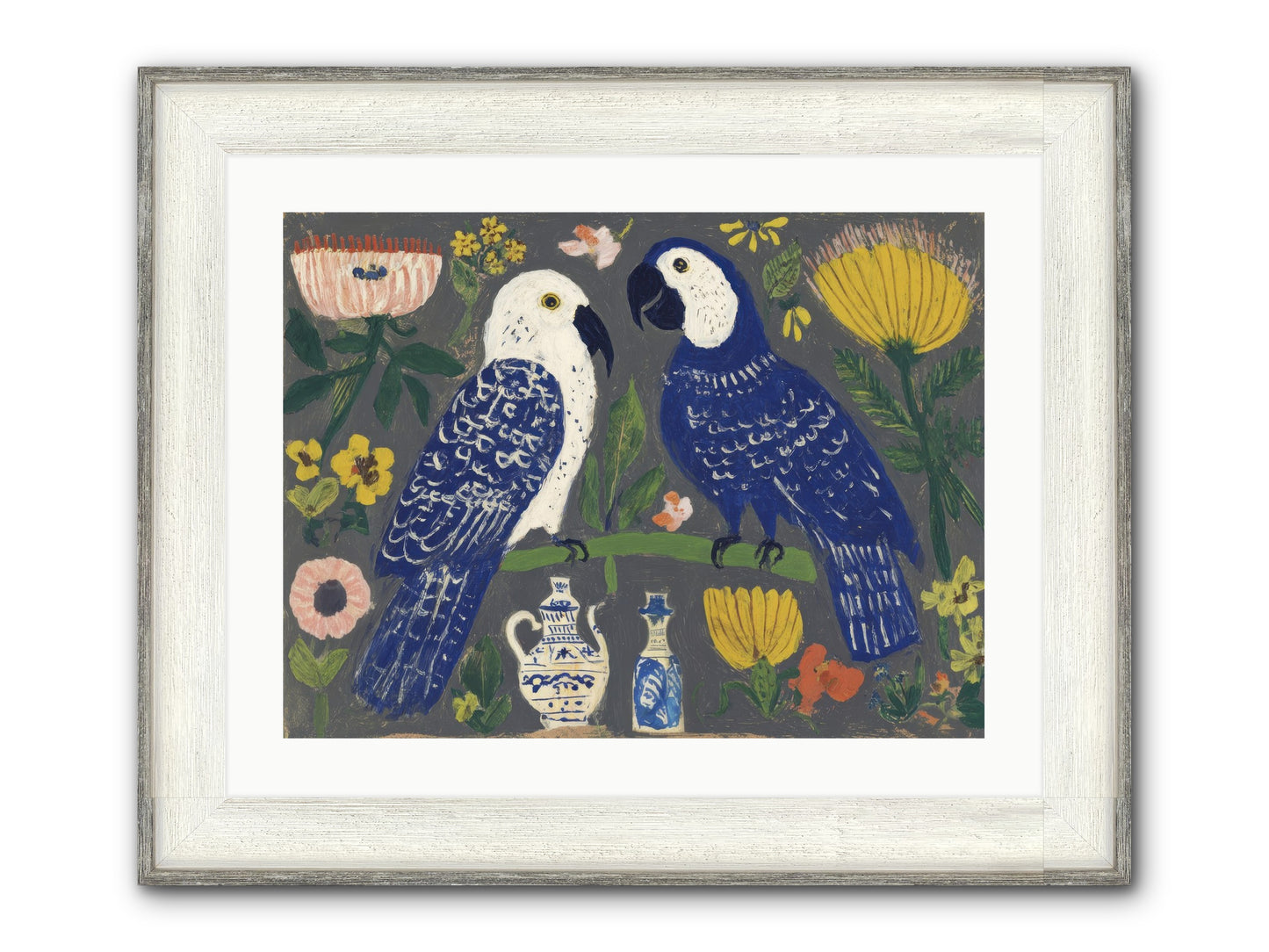 The Concierge Kept Parrots Framed Print - Driftwood White 24x18