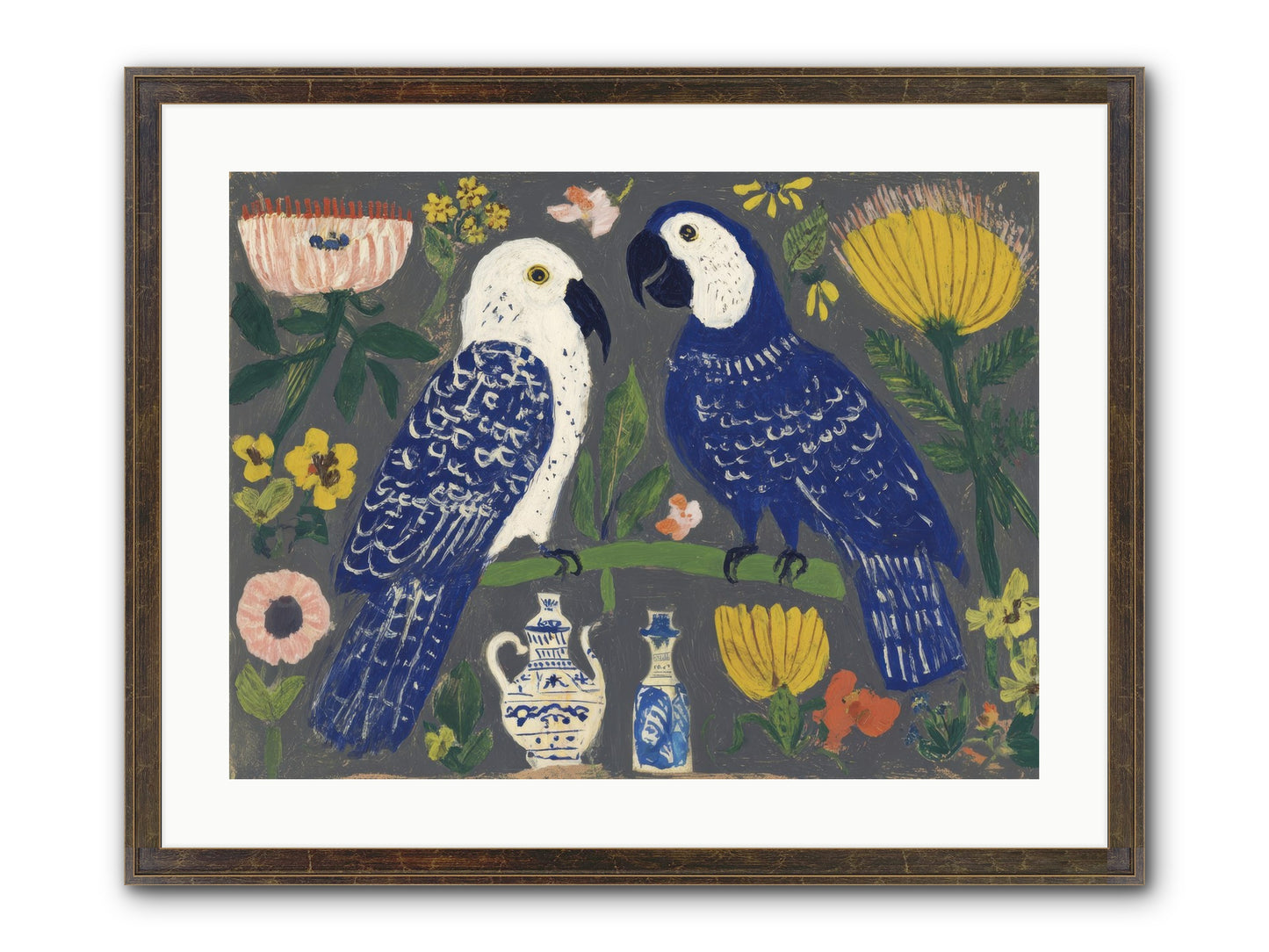 The Concierge Kept Parrots Framed Print - Slimwoods Black/Gold 24x18