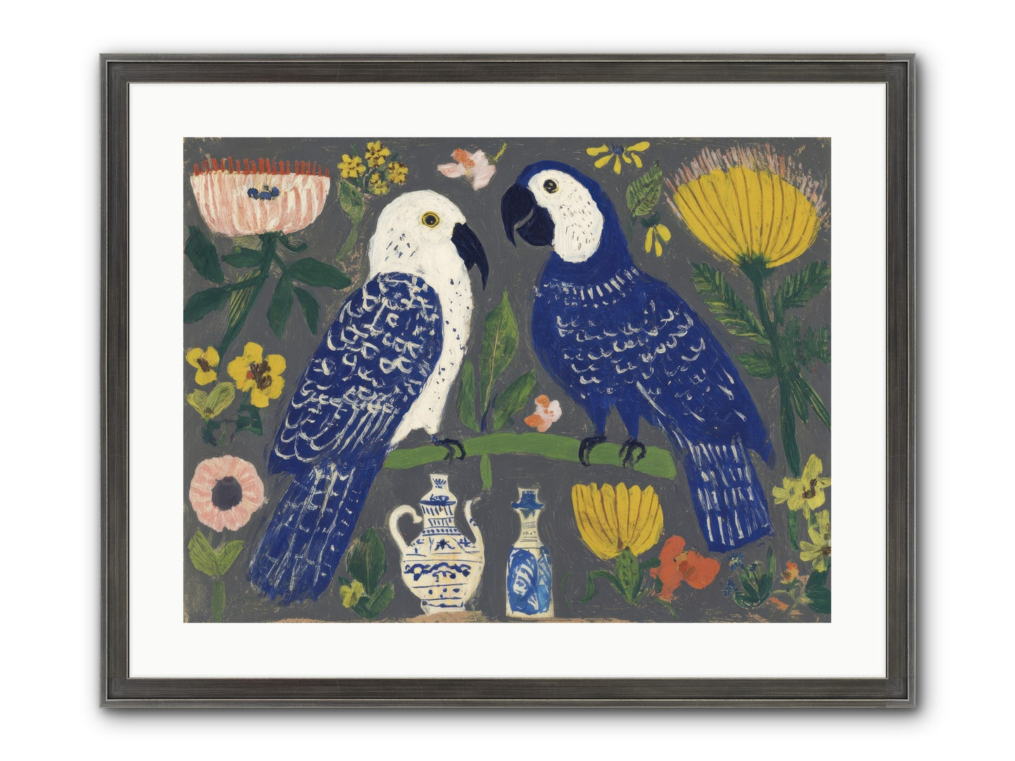 The Concierge Kept Parrots Framed Print - Slimwoods Black/Silver 24x18