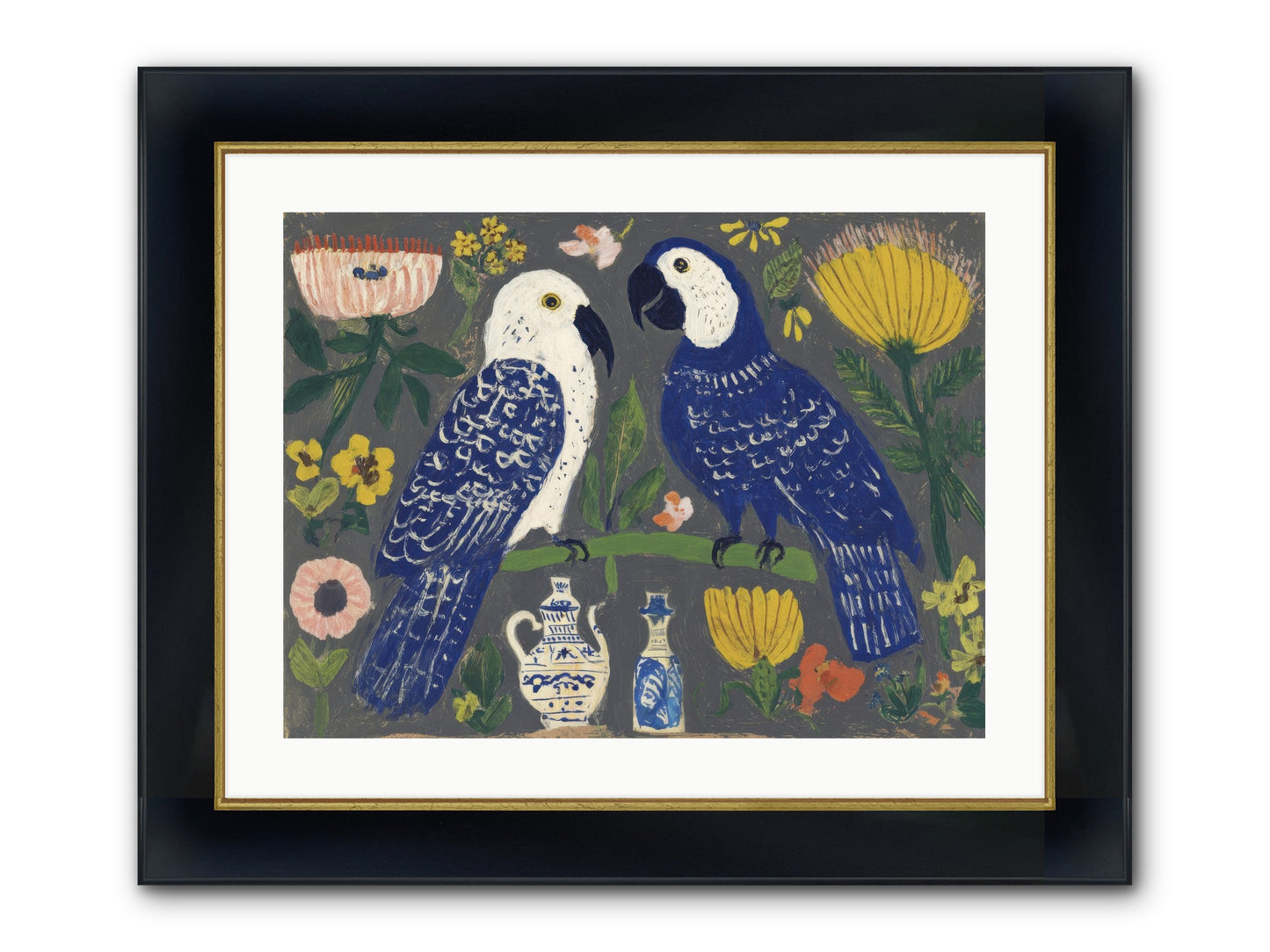The Concierge Kept Parrots Framed Print - Wide Black w/Gold 24x18