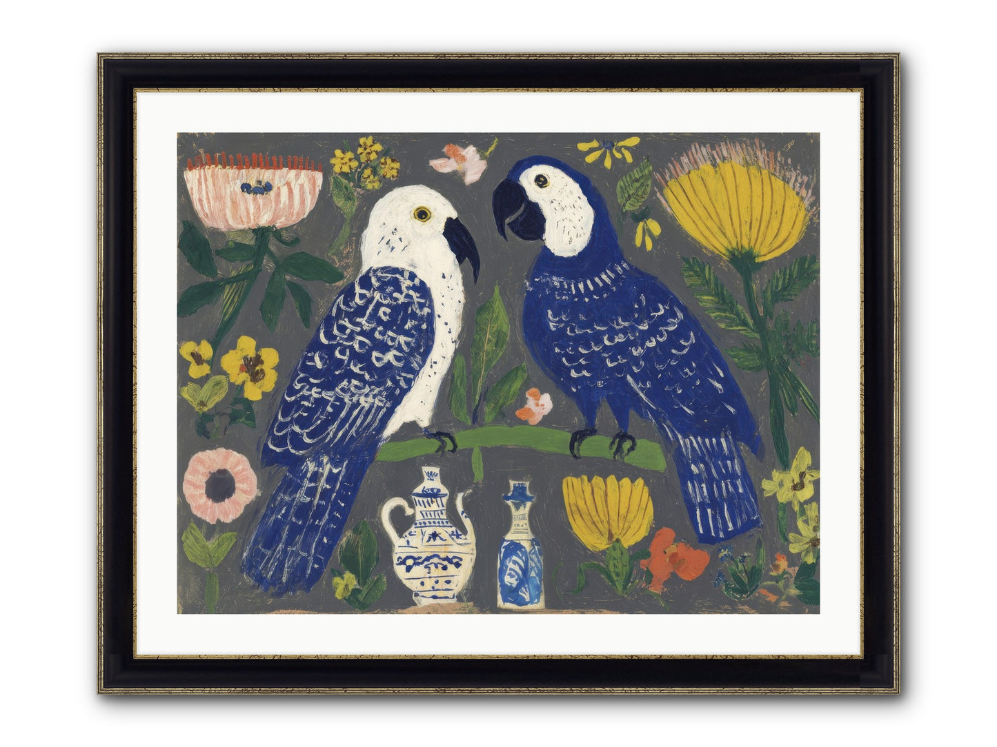 The Concierge Kept Parrots Framed Print - Black & Gold 32x24