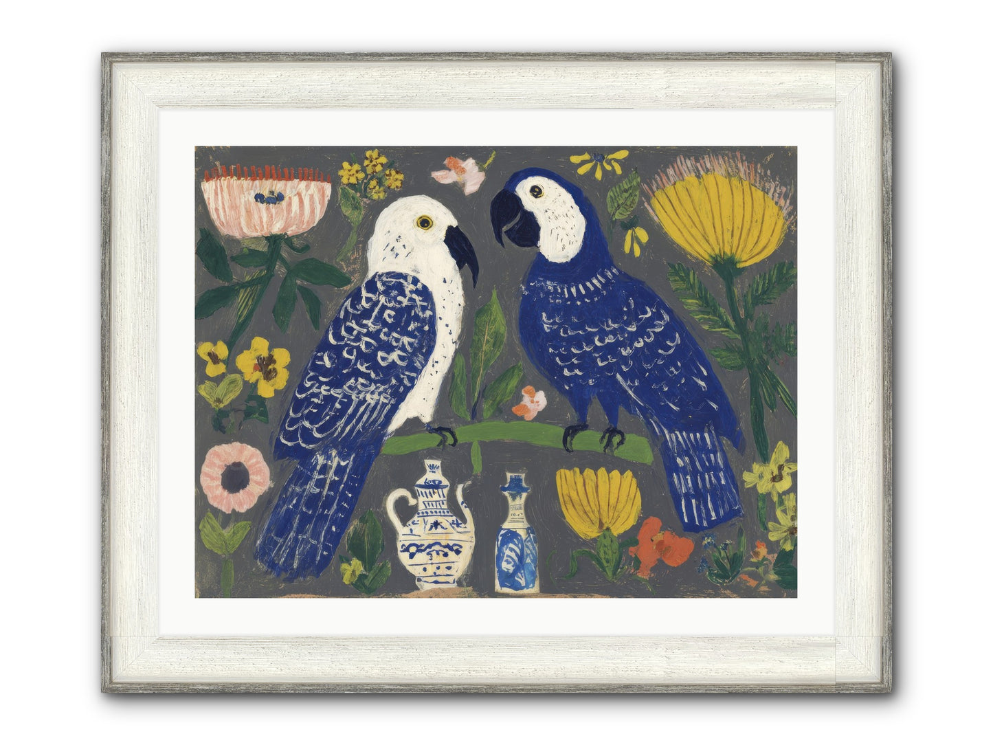The Concierge Kept Parrots Framed Print - Driftwood White 32x24