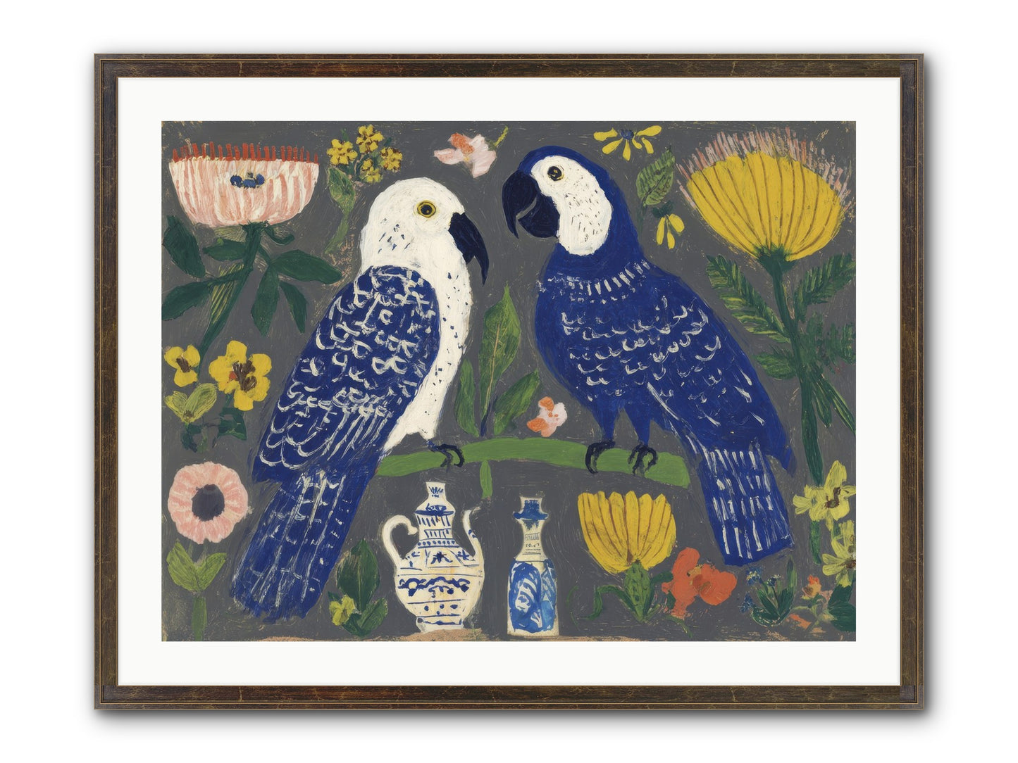 The Concierge Kept Parrots Framed Print - Slimwoods Black/Gold 32x24