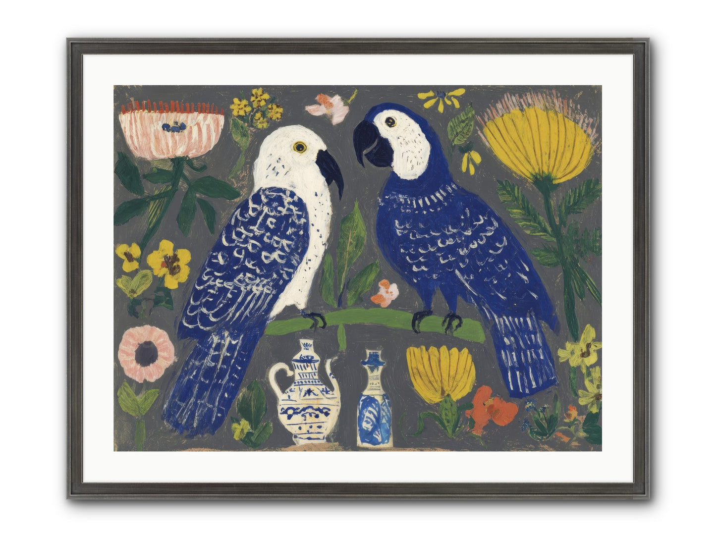 The Concierge Kept Parrots Framed Print - Slimwoods Black/Silver 32x24