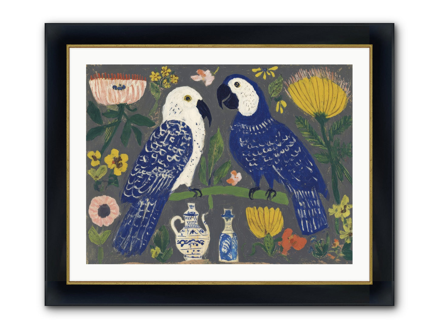 The Concierge Kept Parrots Framed Print - Wide Black w/Gold 32x24