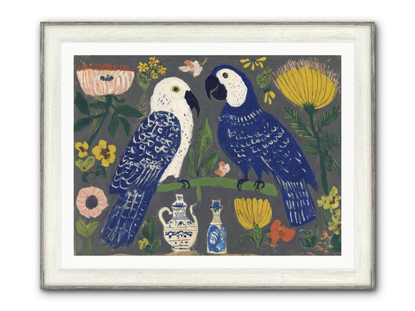 The Concierge Kept Parrots Framed Print - Driftwood White 40x30
