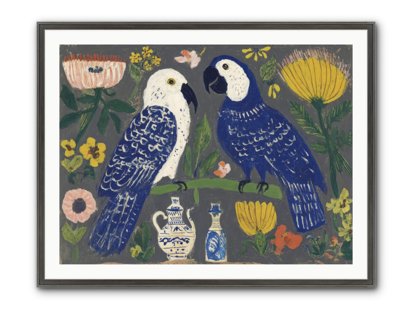 The Concierge Kept Parrots Framed Print - Slimwoods Black/Silver 40x30
