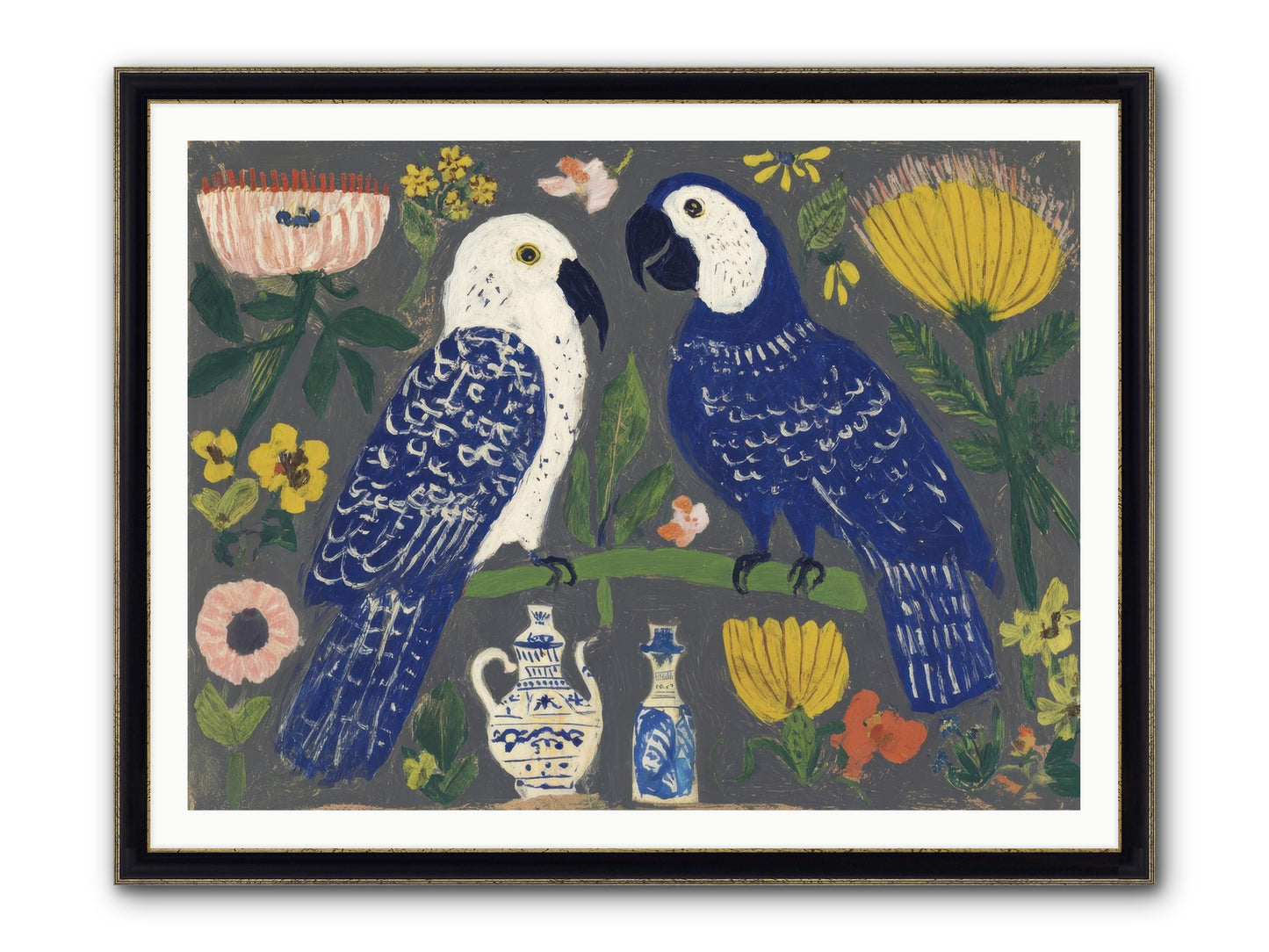 The Concierge Kept Parrots Framed Print - Black & Gold 48x36