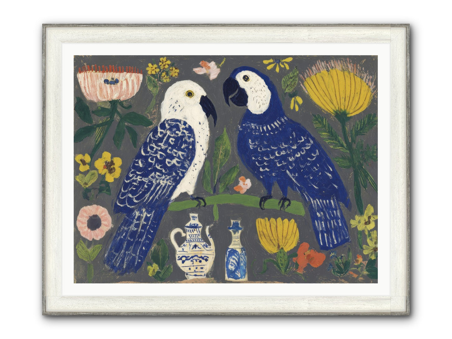 The Concierge Kept Parrots Framed Print - Driftwood White 48x36