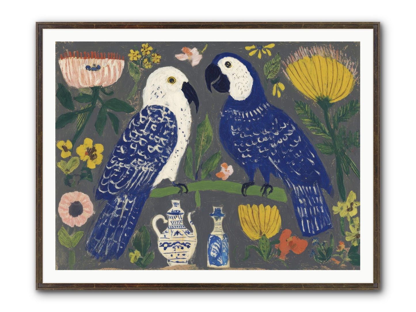 The Concierge Kept Parrots Framed Print - Slimwoods Black/Gold 48x36