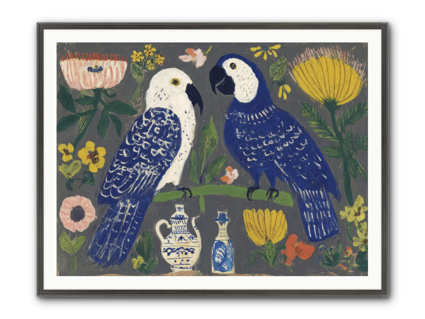 The Concierge Kept Parrots Framed Print - Slimwoods Black/Silver 48x36