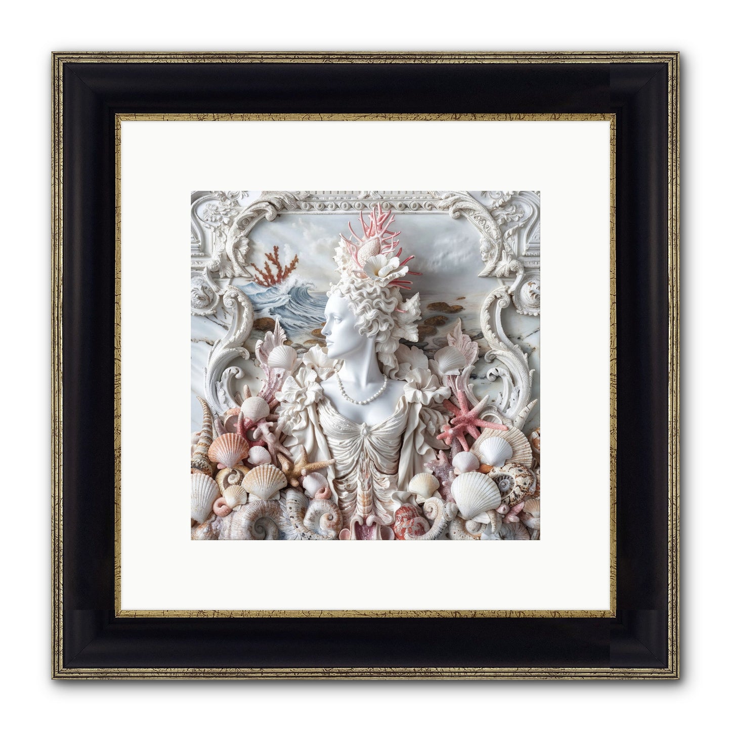 The Coral Queen Framed Print - Black & Gold 10x10