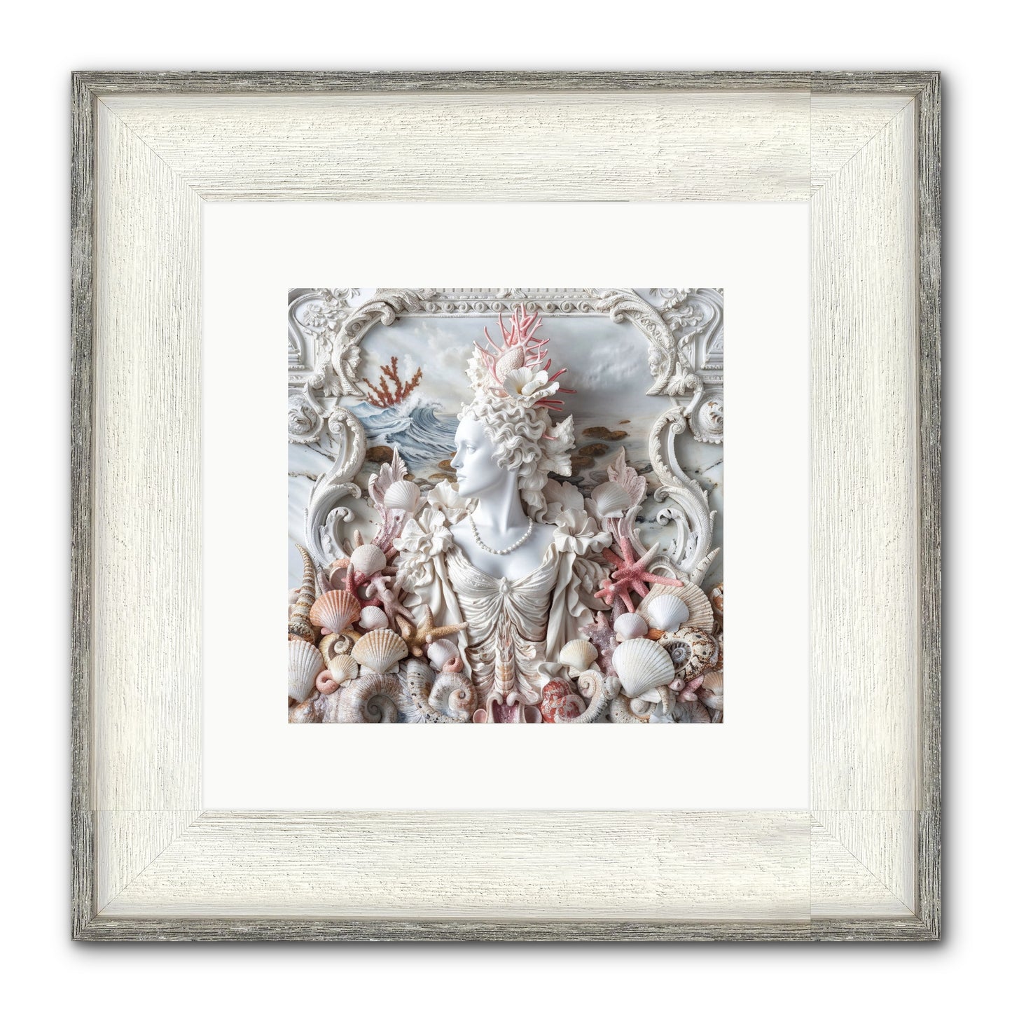 The Coral Queen Framed Print - Driftwood White 10x10