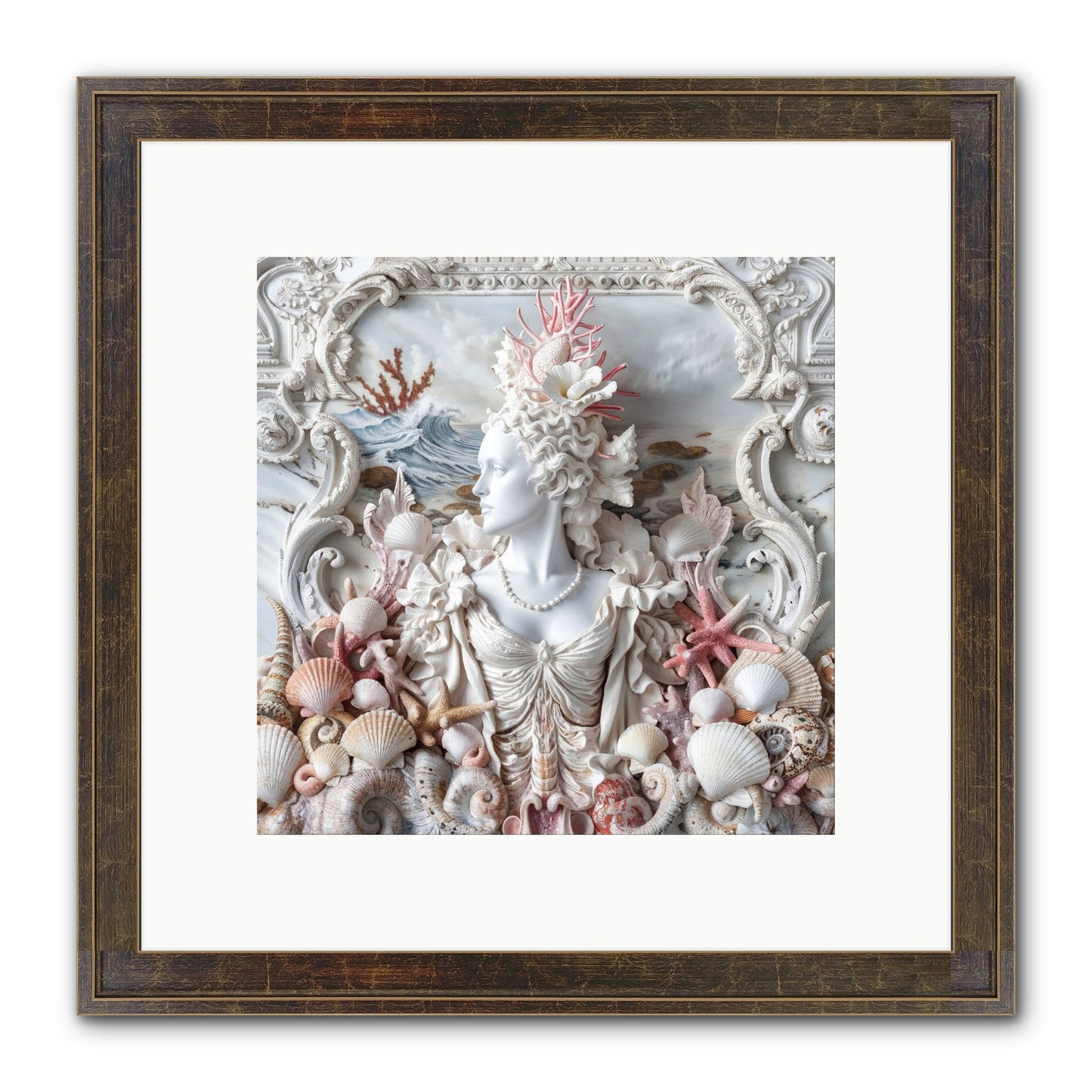 The Coral Queen Framed Print - Slimwoods Black/Gold 10x10
