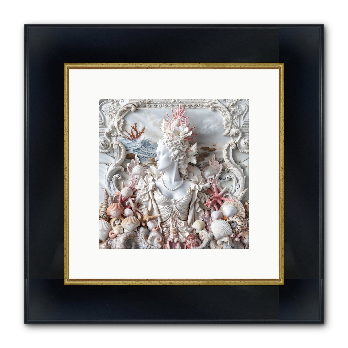 The Coral Queen Framed Print - Wide Black w/Gold 10x10