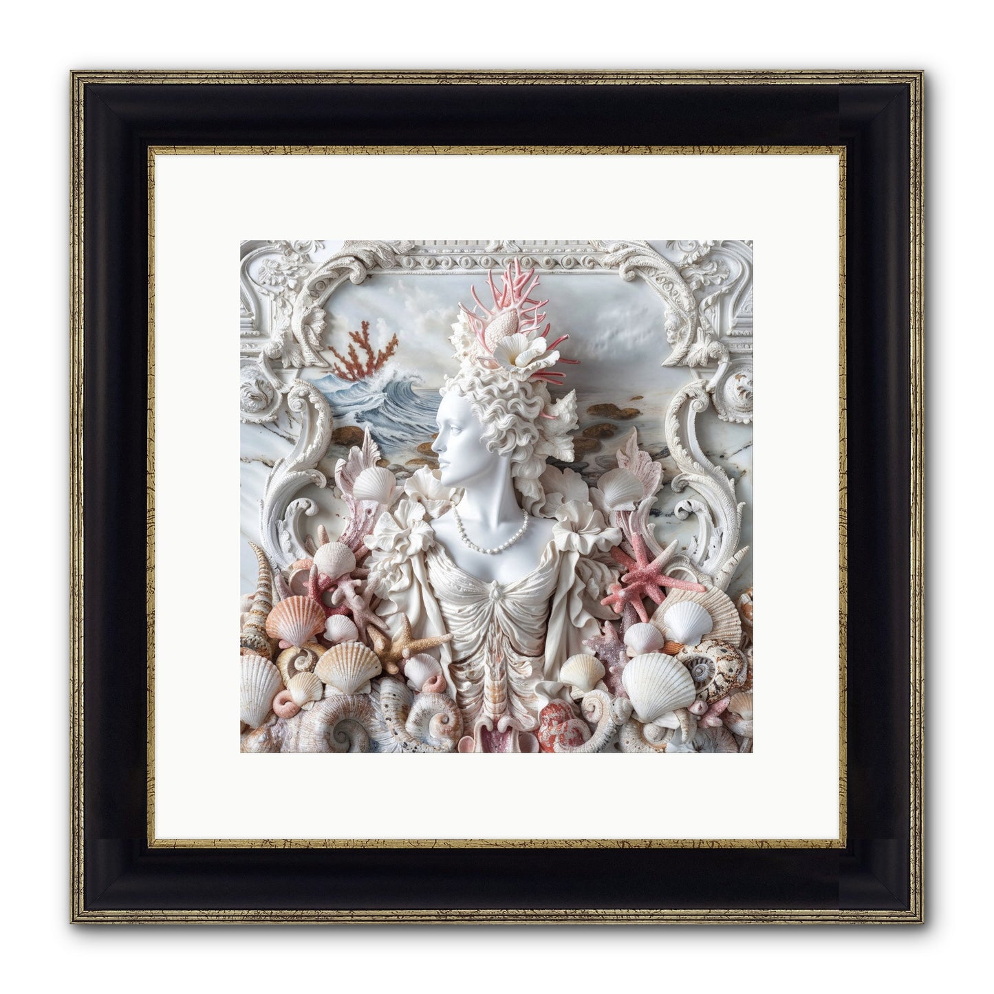 The Coral Queen Framed Print - Black & Gold 12x12