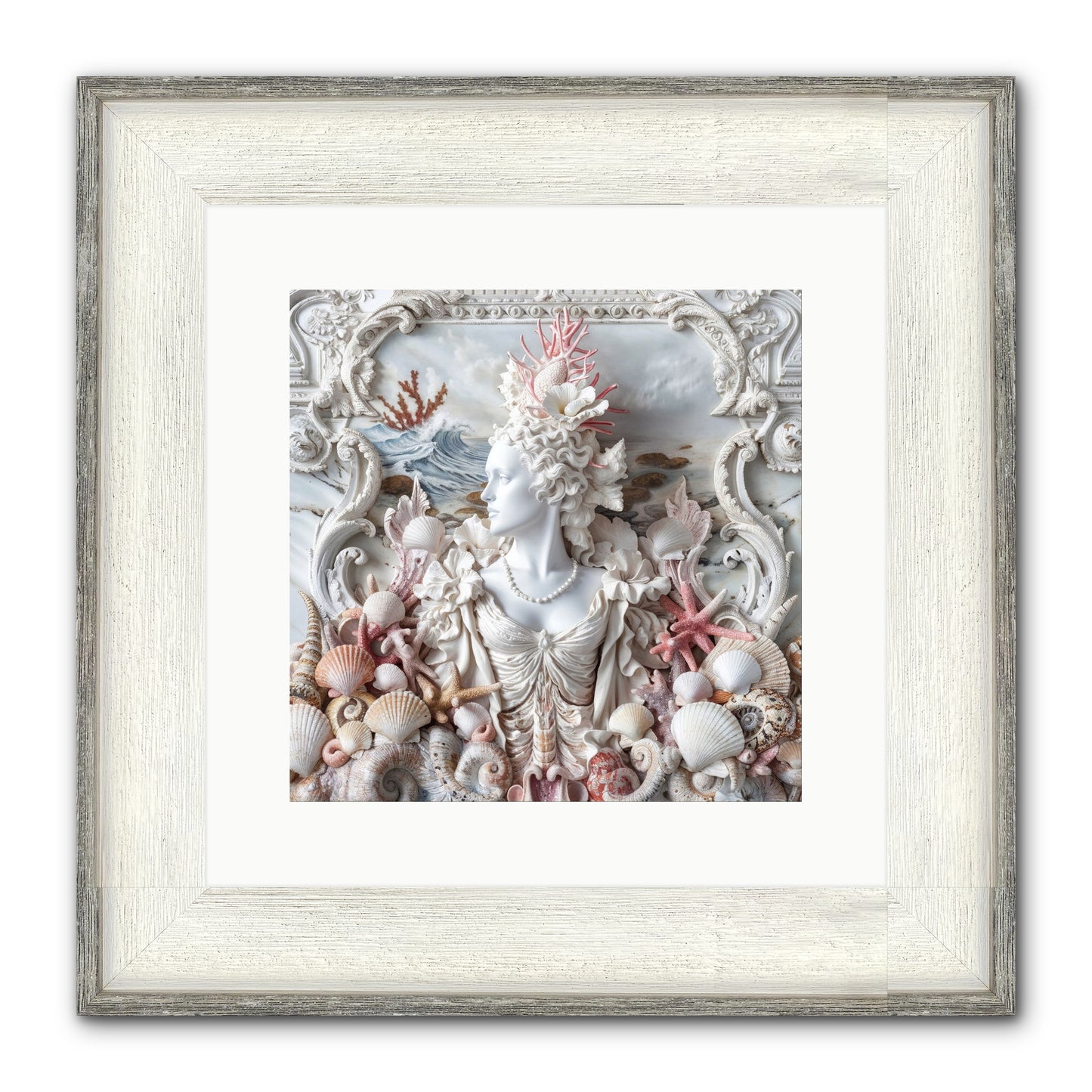 The Coral Queen Framed Print - Driftwood White 12x12