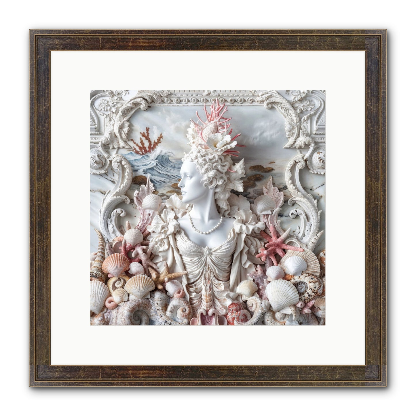 The Coral Queen Framed Print - Slimwoods Black/Gold 12x12