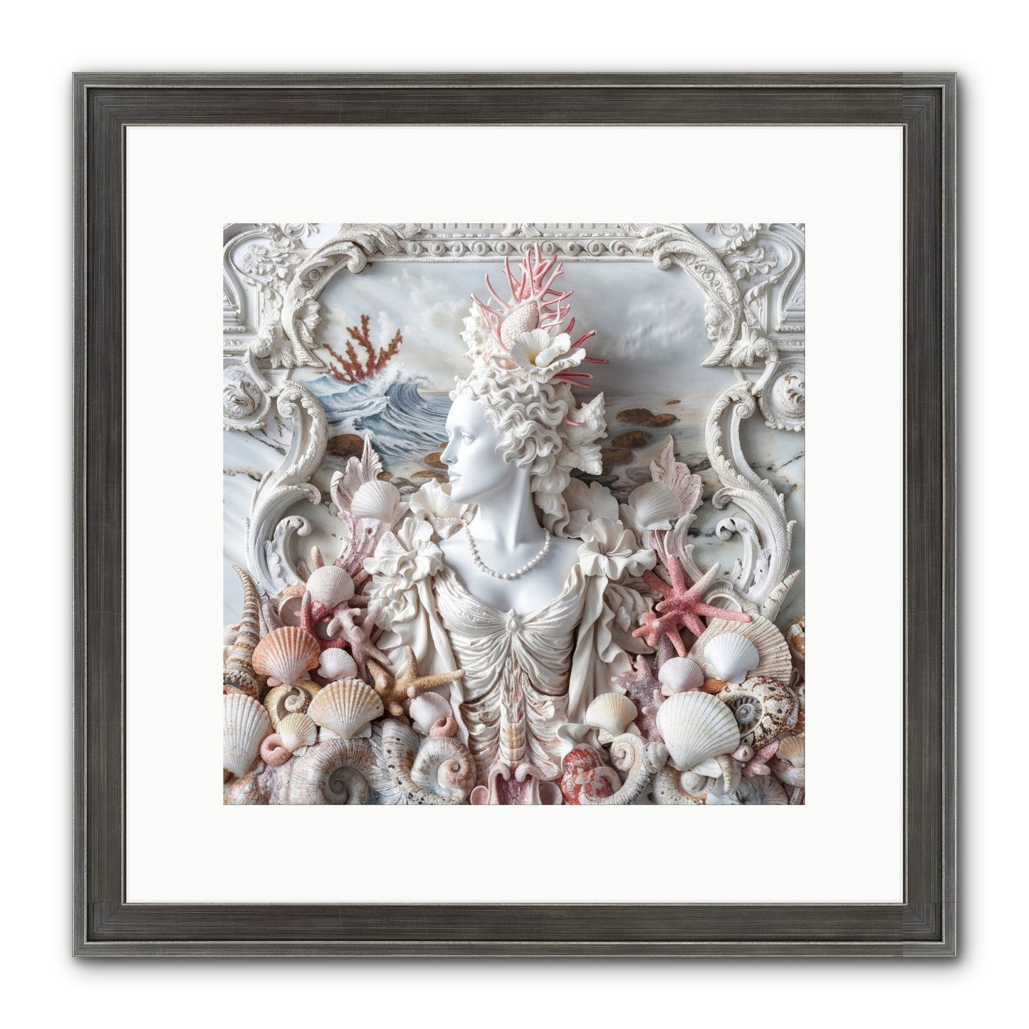 The Coral Queen Framed Print - Slimwoods Black/Silver 12x12