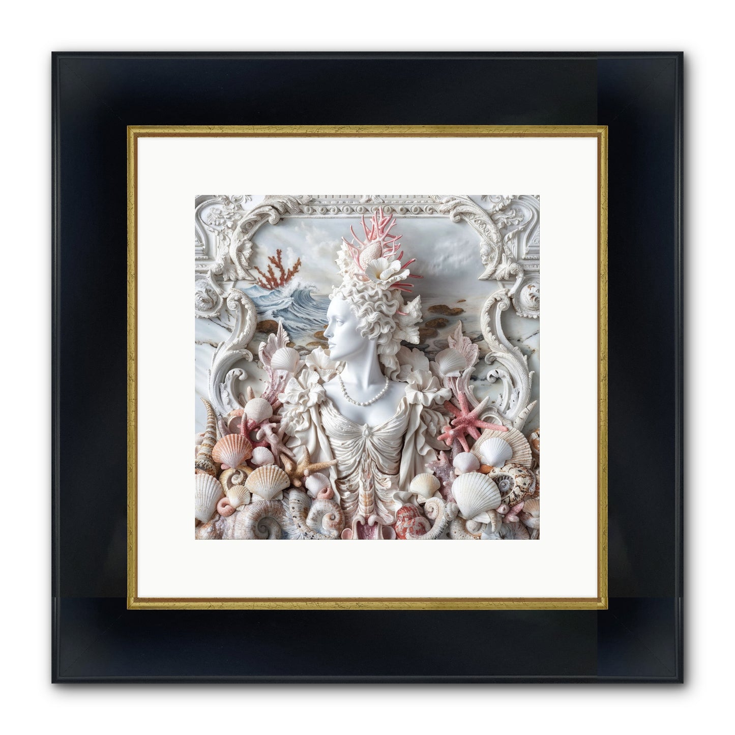 The Coral Queen Framed Print - Wide Black w/Gold 12x12