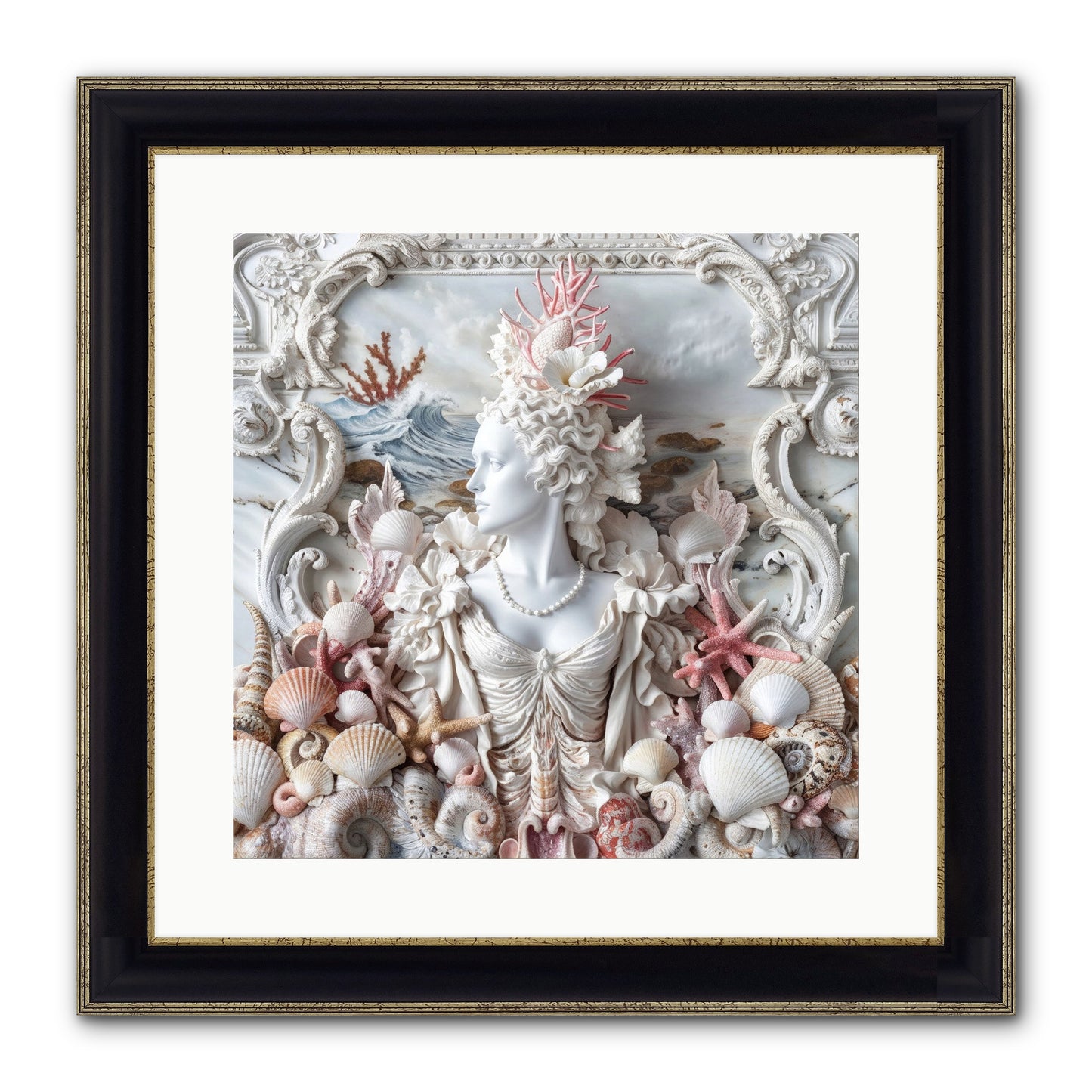The Coral Queen Framed Print - Black & Gold 16x16