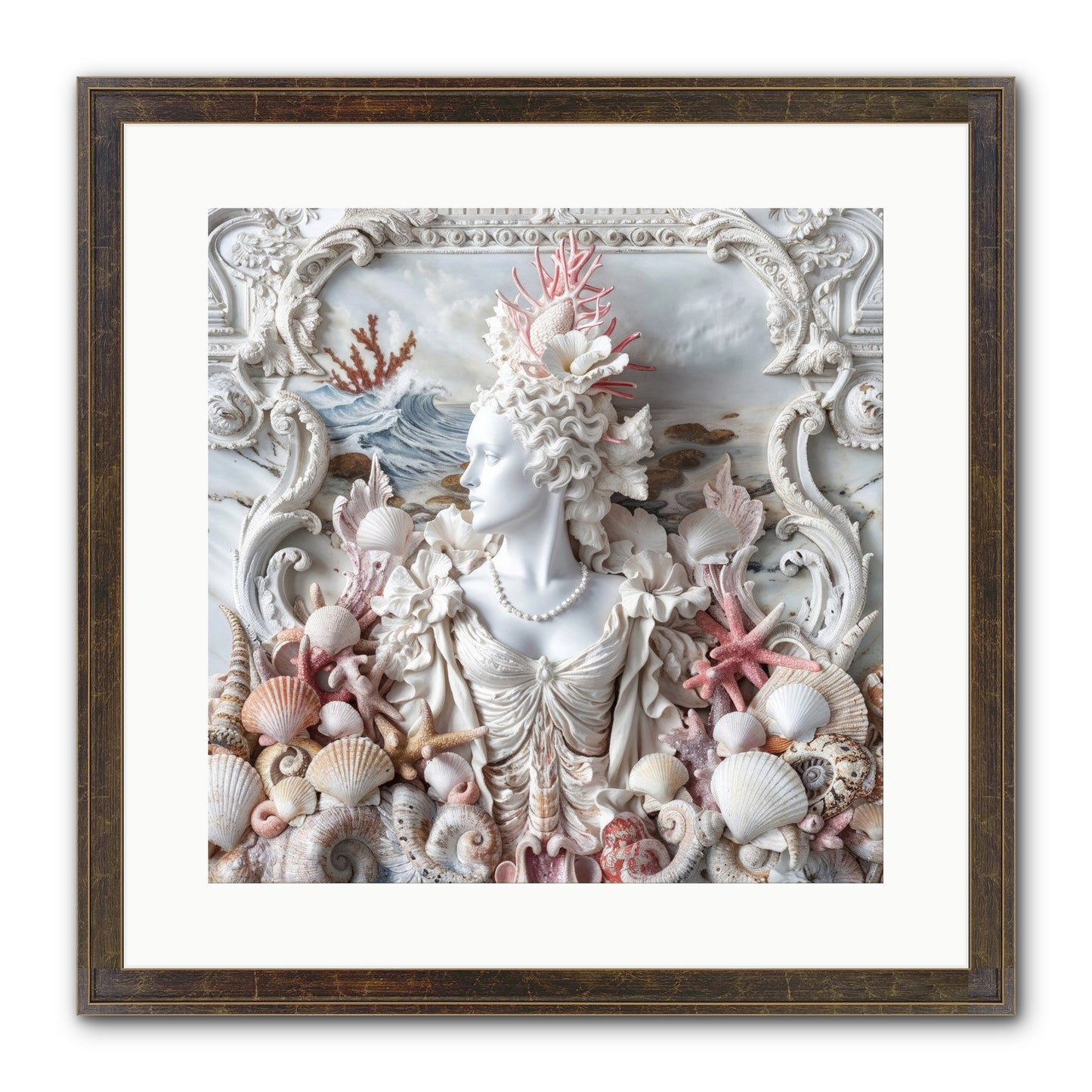 The Coral Queen Framed Print - Slimwoods Black/Gold 16x16