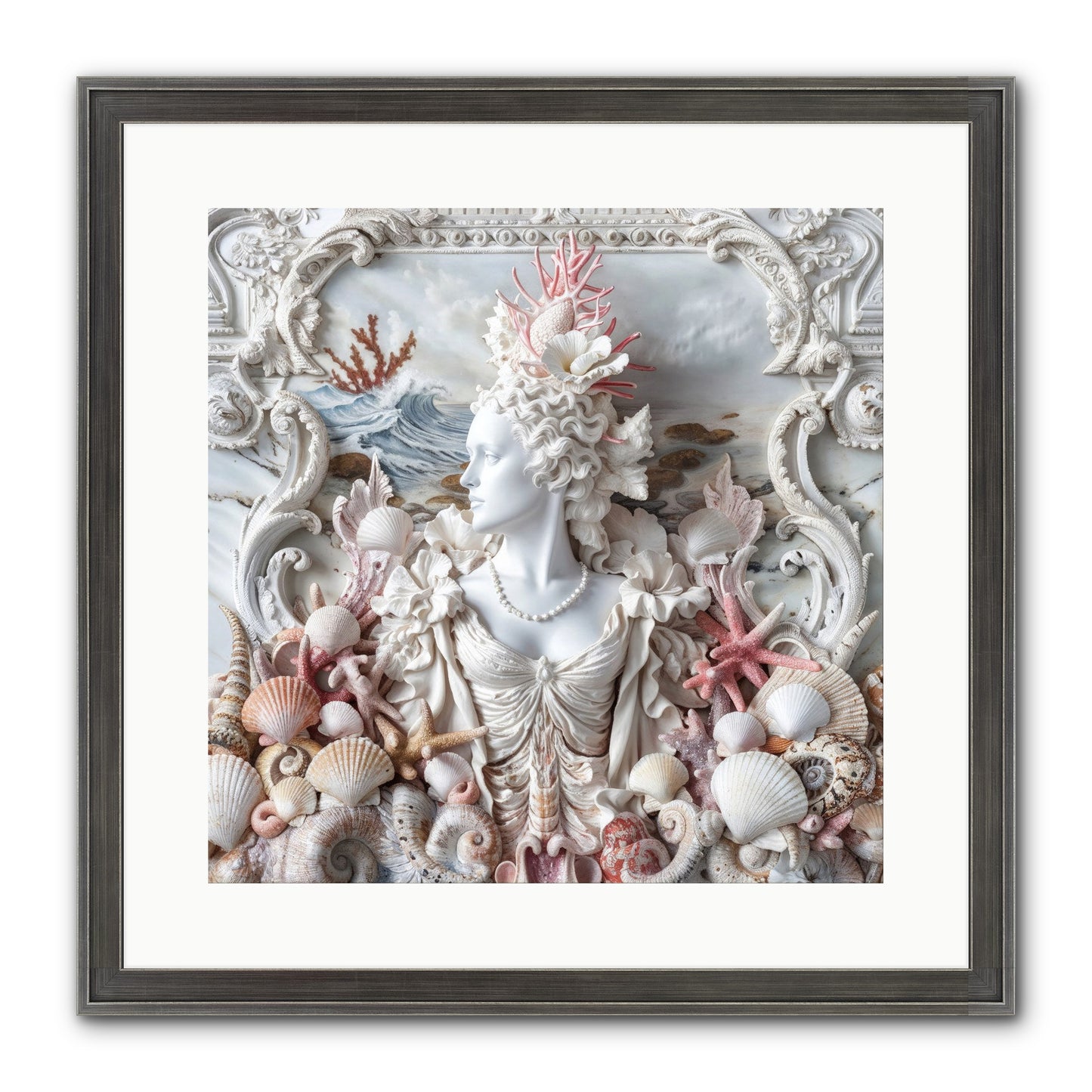 The Coral Queen Framed Print - Slimwoods Black/Silver 16x16