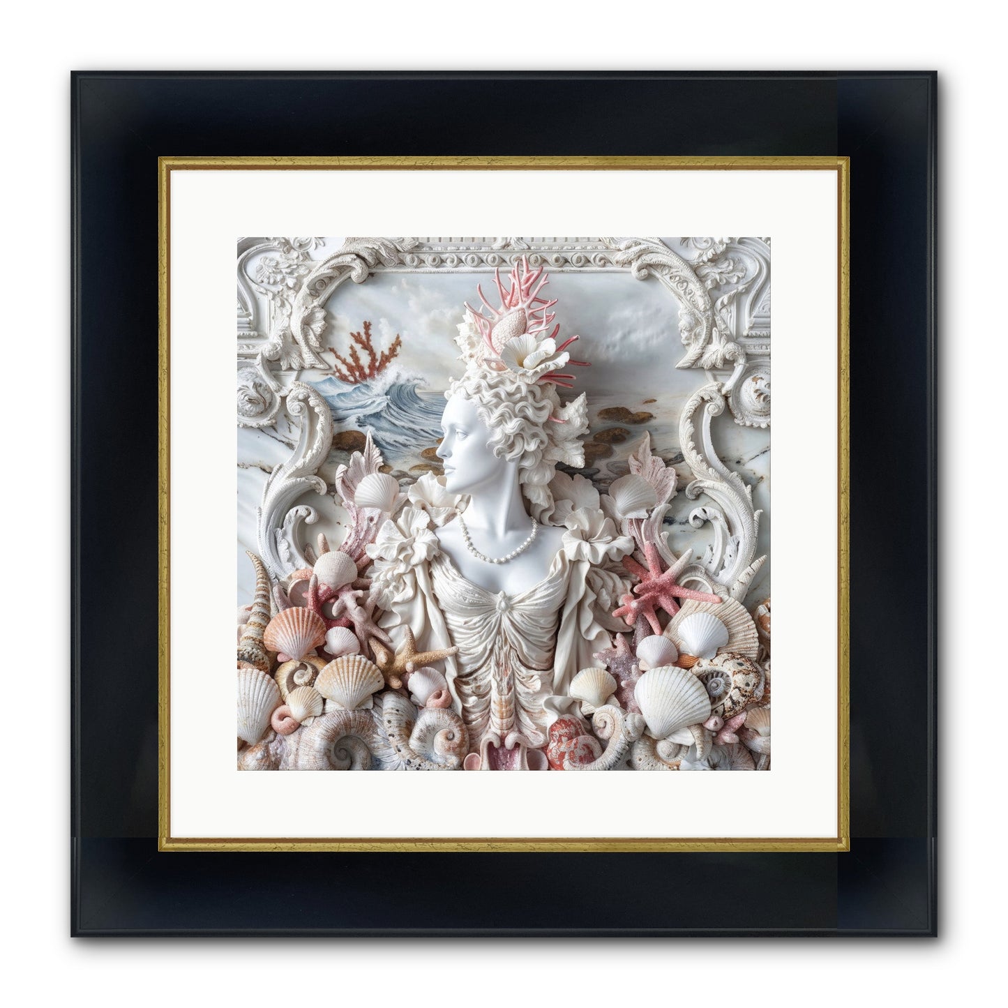 The Coral Queen Framed Print - Wide Black w/Gold 16x16