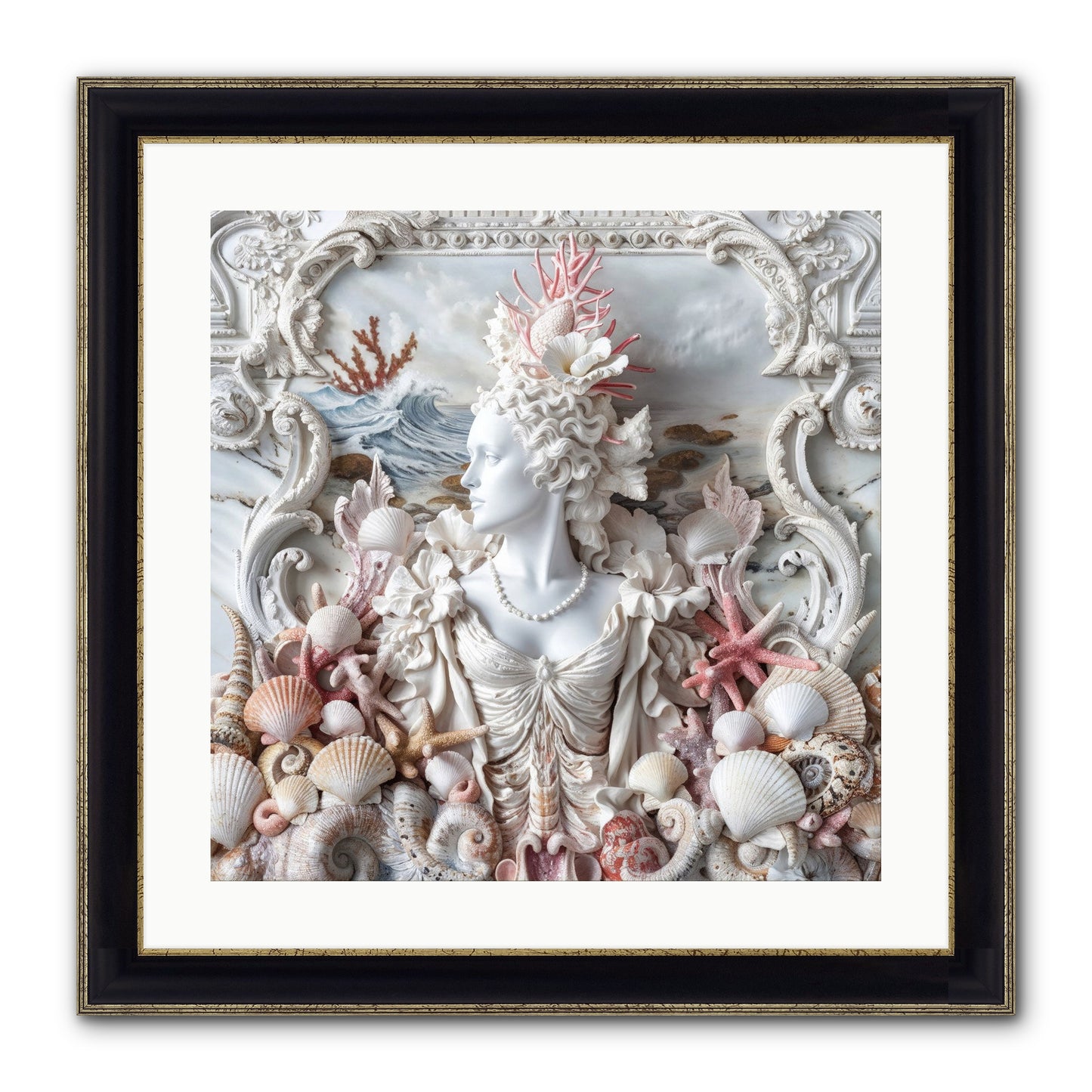 The Coral Queen Framed Print - Black & Gold 20x20