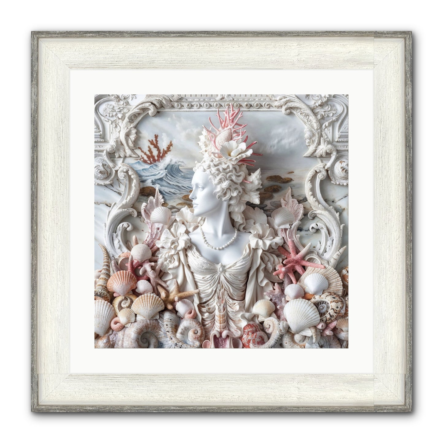 The Coral Queen Framed Print - Driftwood White 20x20