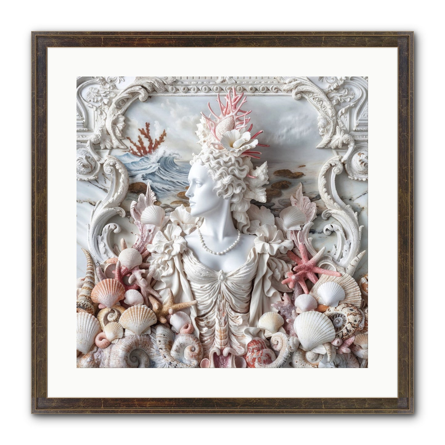 The Coral Queen Framed Print - Slimwoods Black/Gold 20x20