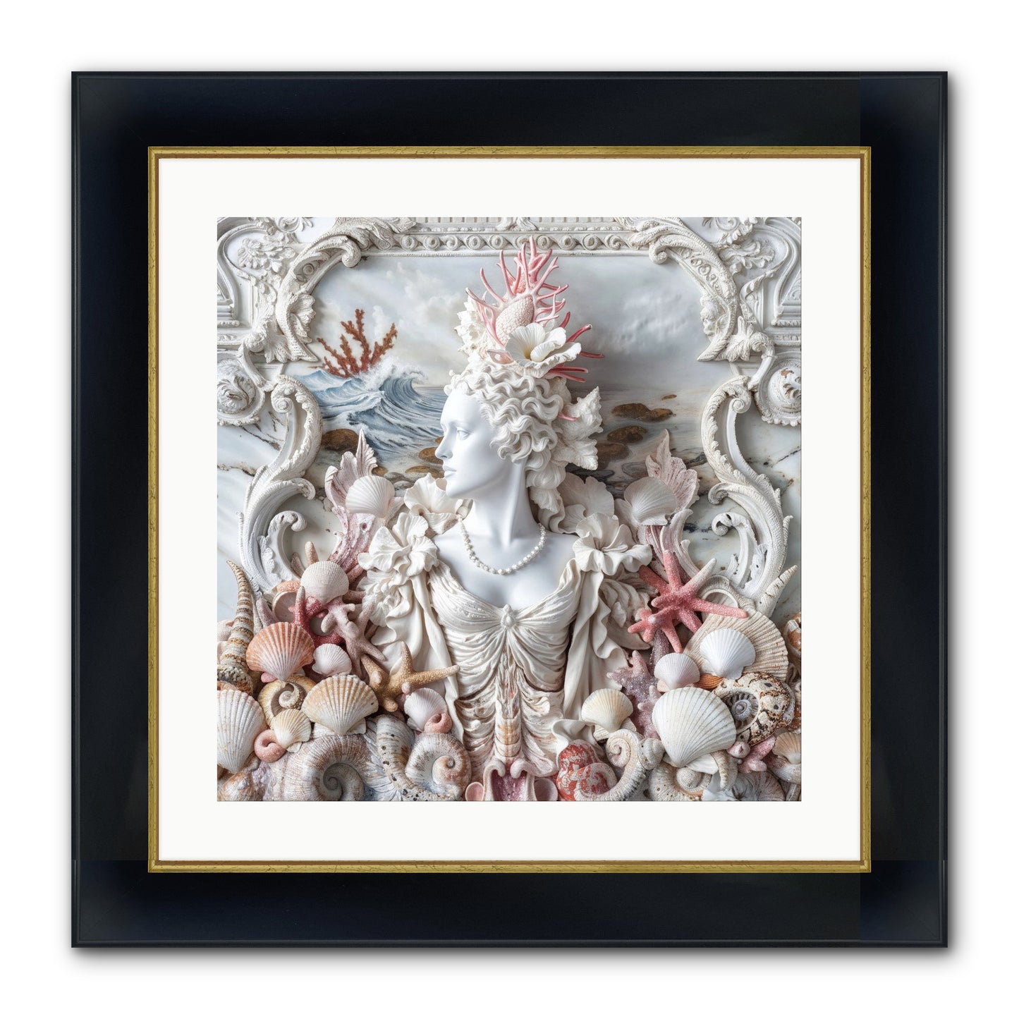 The Coral Queen Framed Print - Wide Black w/Gold 20x20