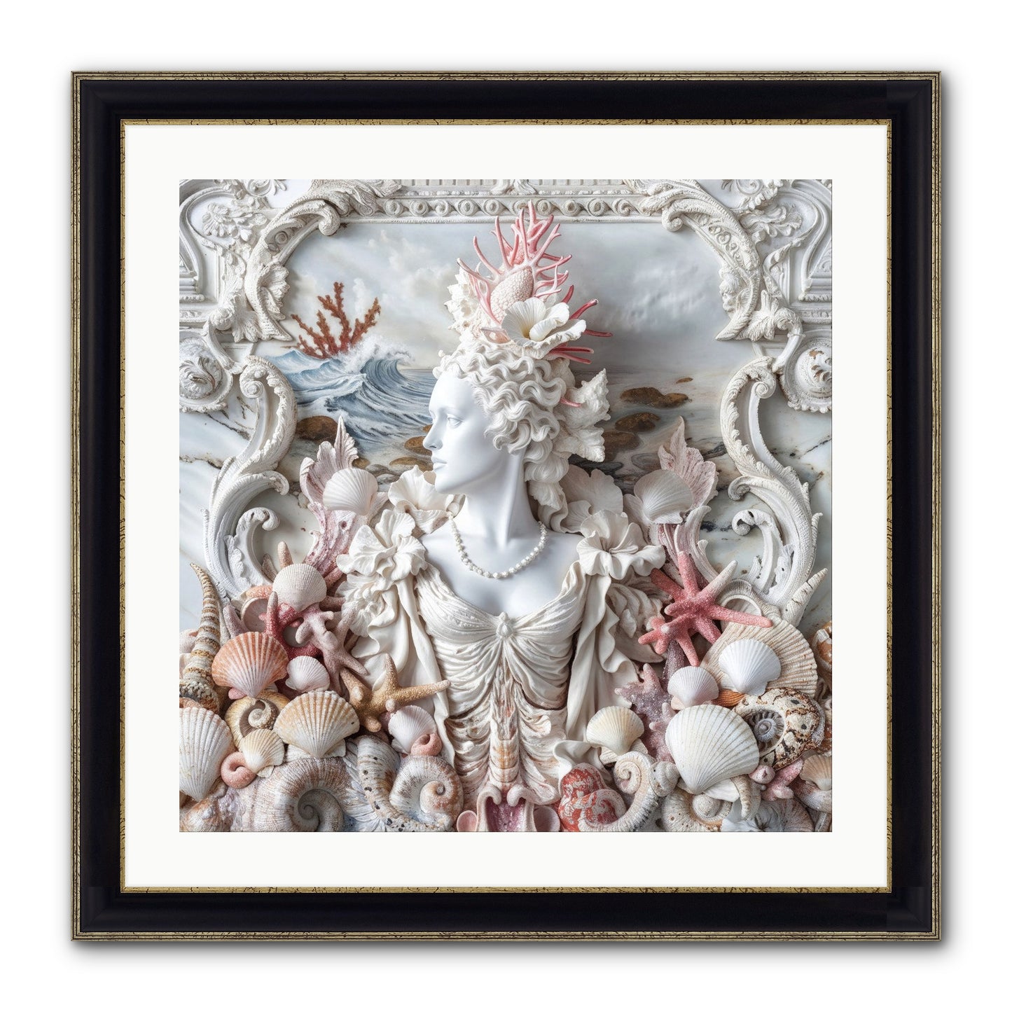 The Coral Queen Framed Print - Black & Gold 24x24