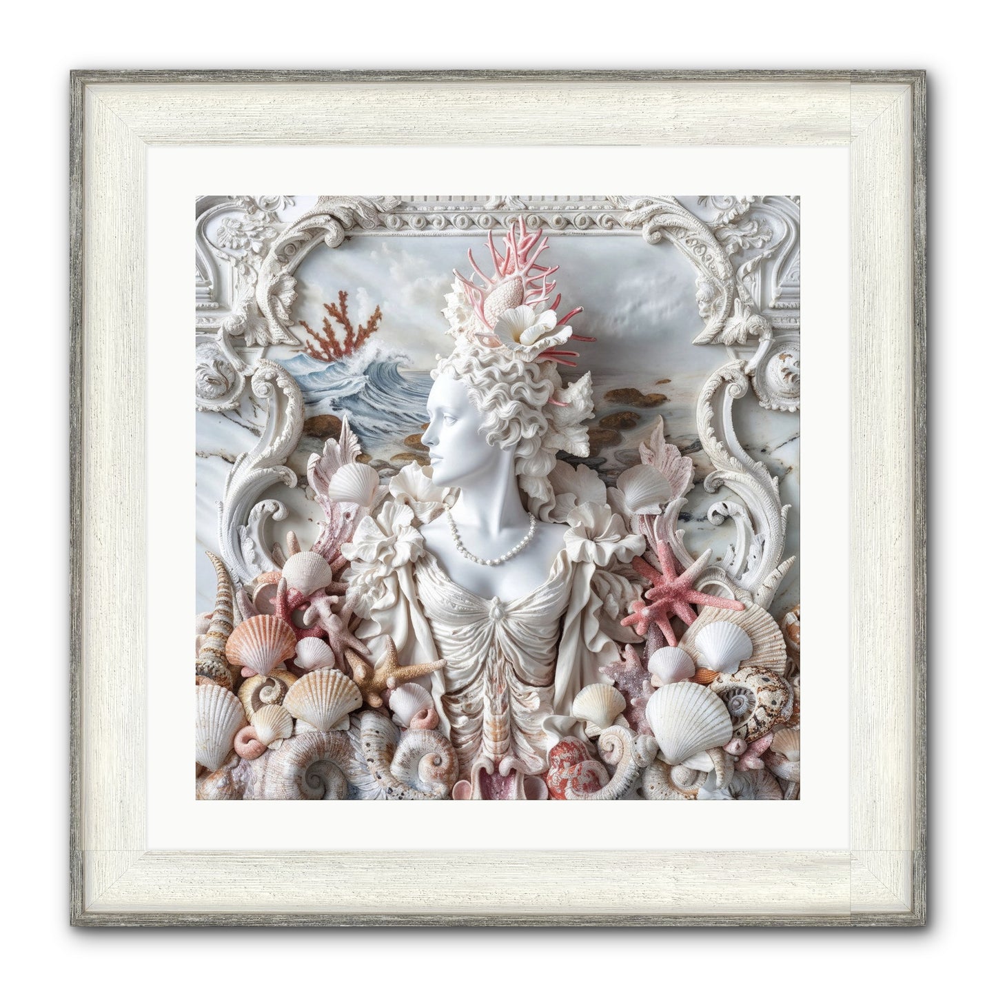 The Coral Queen Framed Print - Driftwood White 24x24