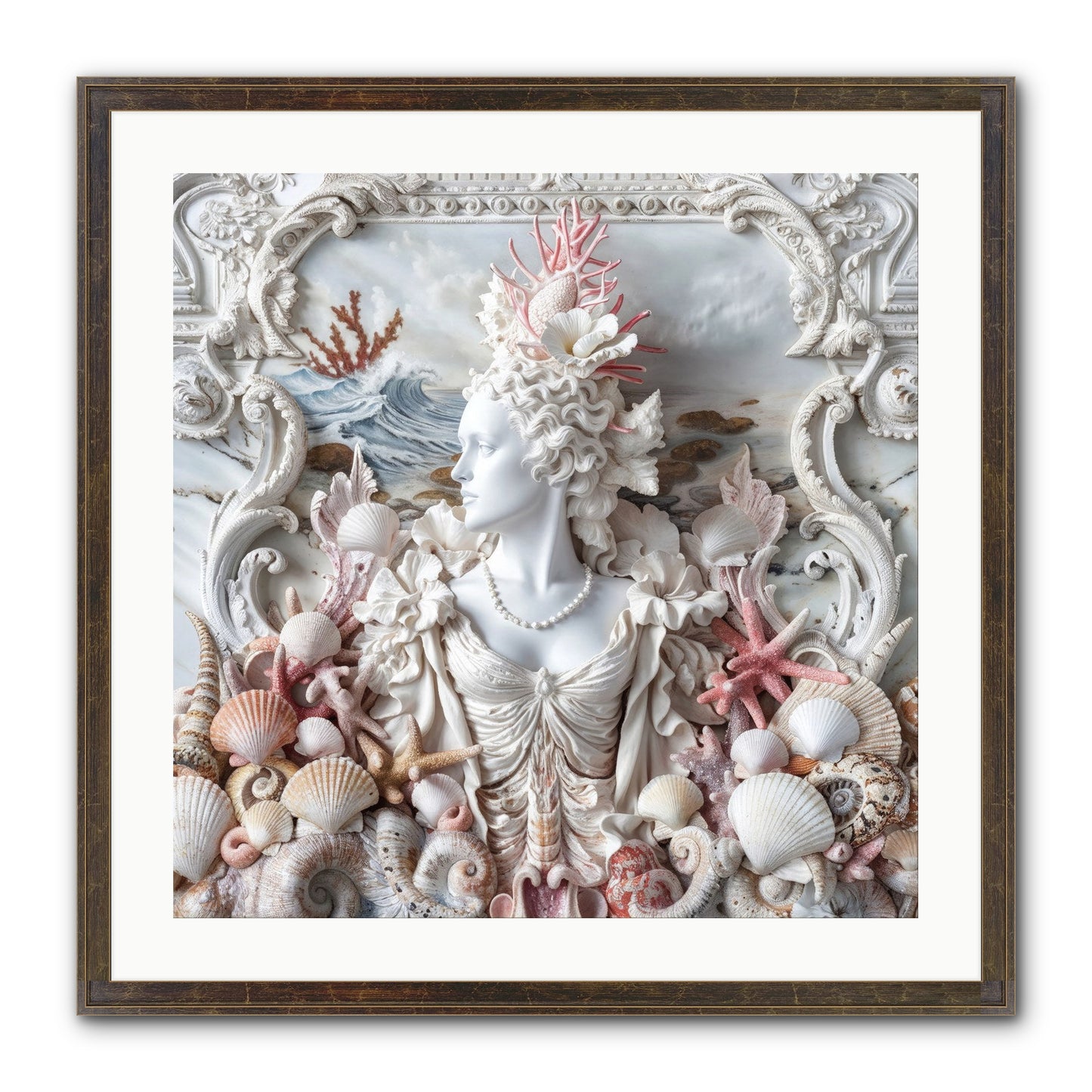 The Coral Queen Framed Print - Slimwoods Black/Gold 24x24