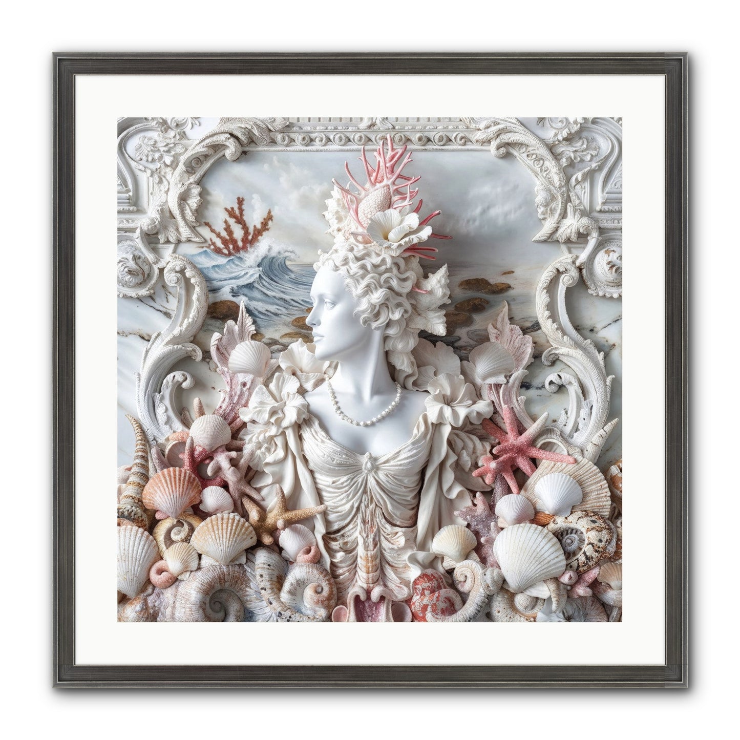 The Coral Queen Framed Print - Slimwoods Black/Silver 24x24
