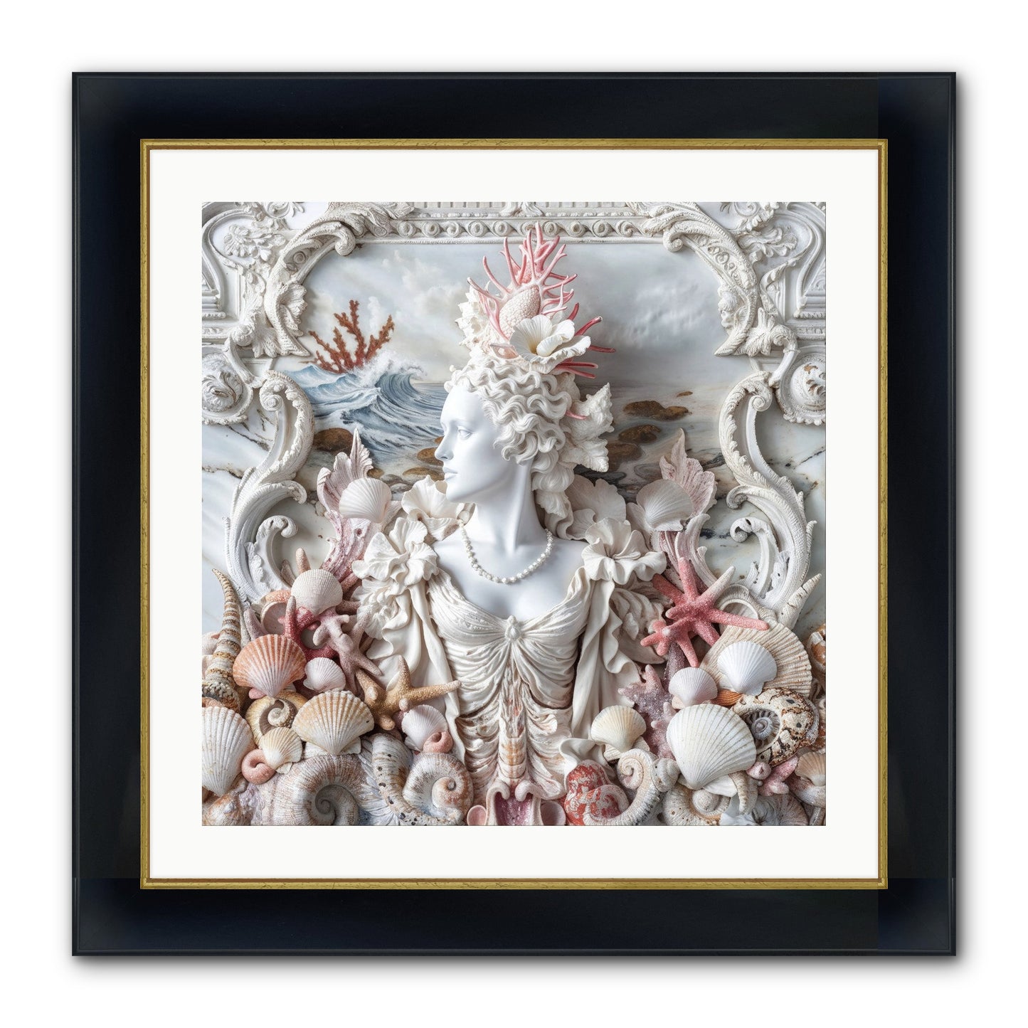 The Coral Queen Framed Print - Wide Black w/Gold 24x24