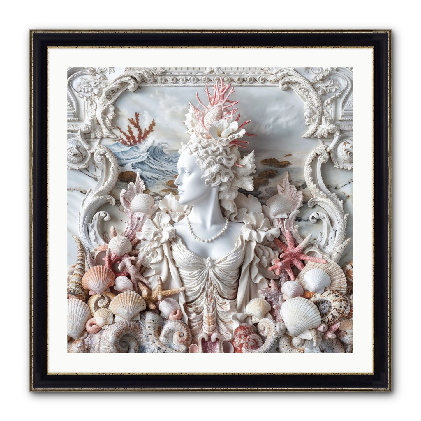 The Coral Queen Framed Print - Black & Gold 30x30