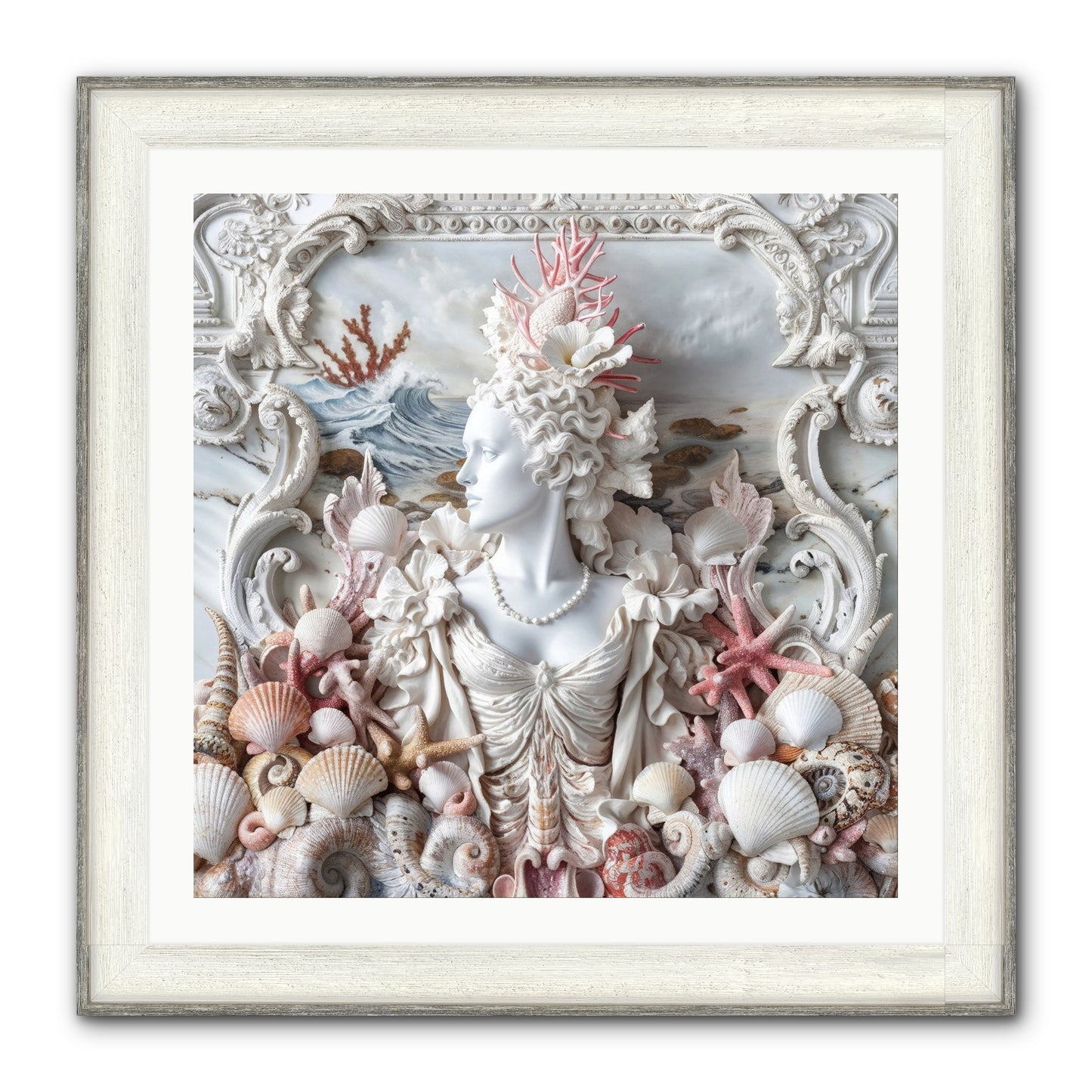 The Coral Queen Framed Print - Driftwood White 30x30