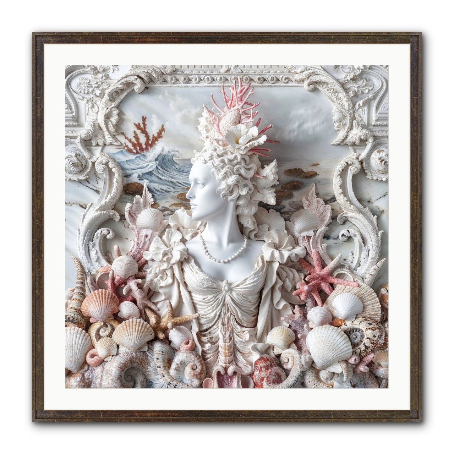 The Coral Queen Framed Print - Slimwoods Black/Gold 30x30