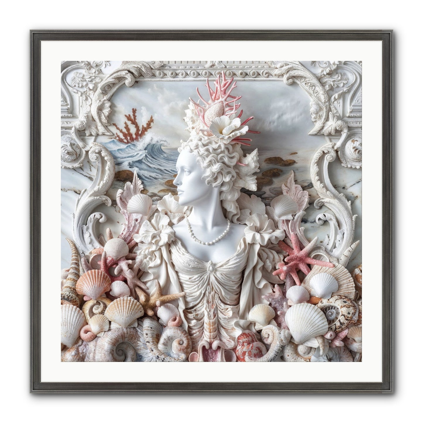 The Coral Queen Framed Print - Slimwoods Black/Silver 30x30